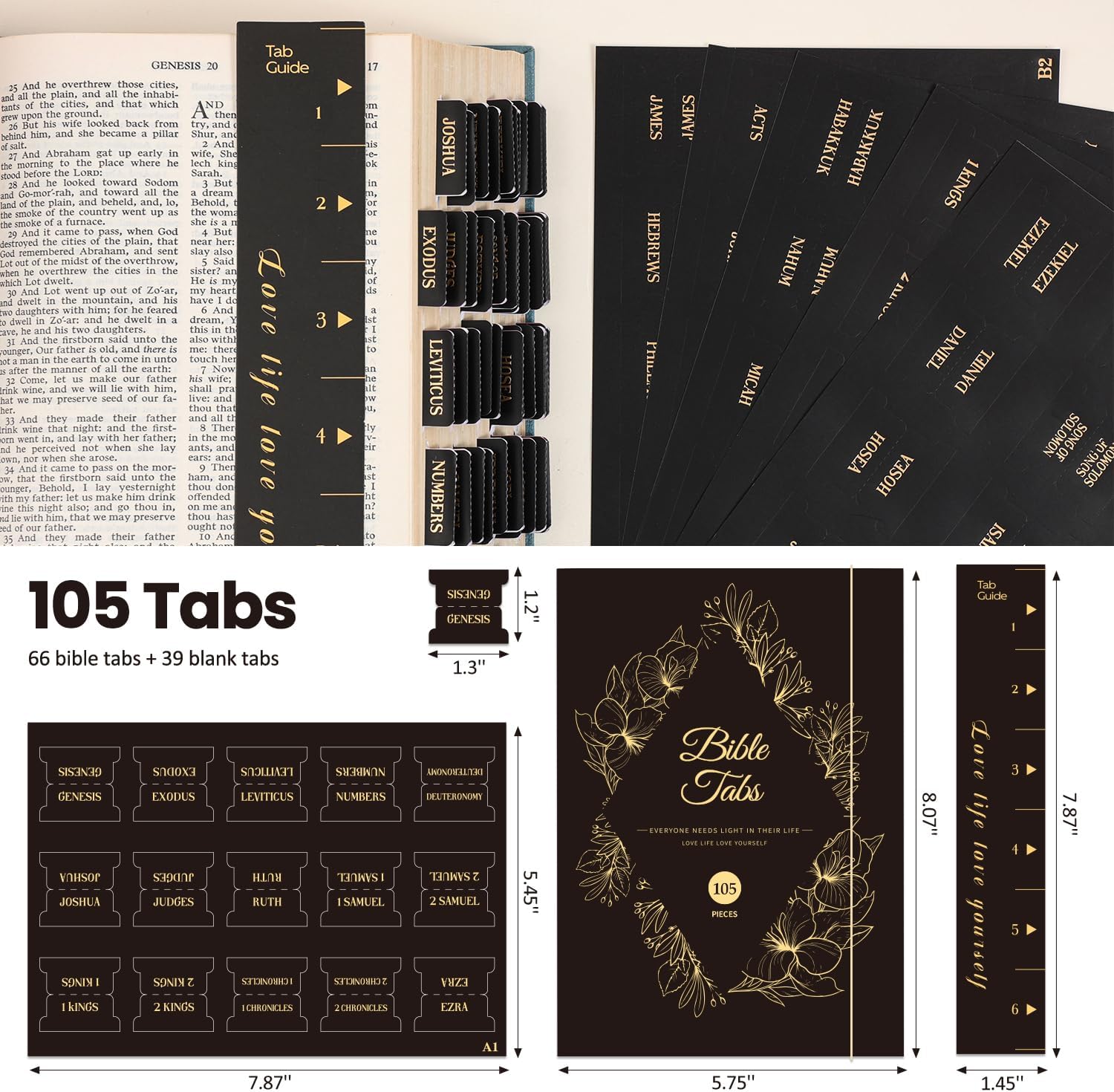 Thumbnail 1 de VYRANA LLSYT-Black Bible Tabs, Laminated Black Vinyl with Gold Foil Lettering