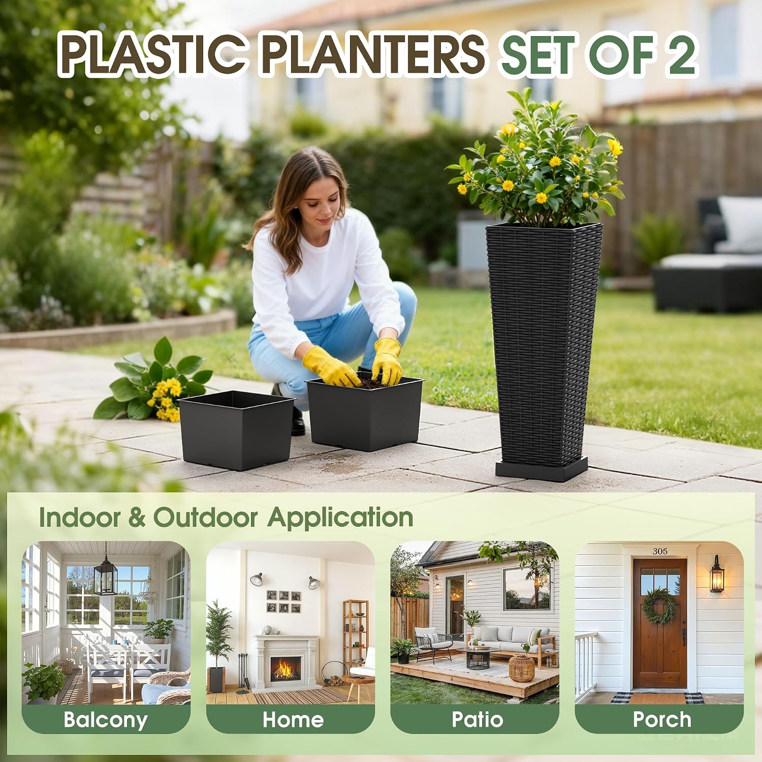 Thumbnail 5 de Greesum Plastic Planter Set, 23-Inch