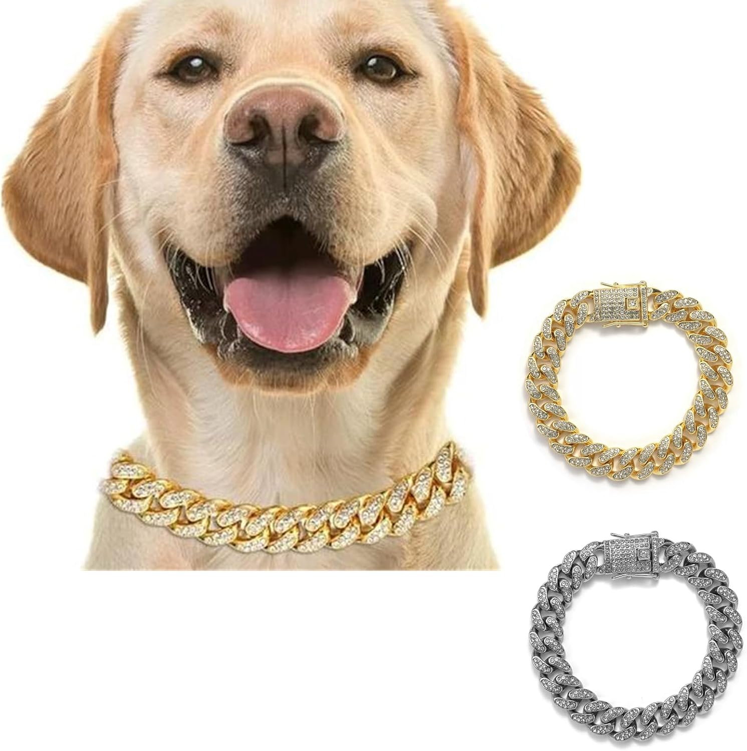 Thumbnail 5 de DKJEkdje 2 Pcs Diamond Cuban Cat Chain Collar with Rhinestones (10inch)