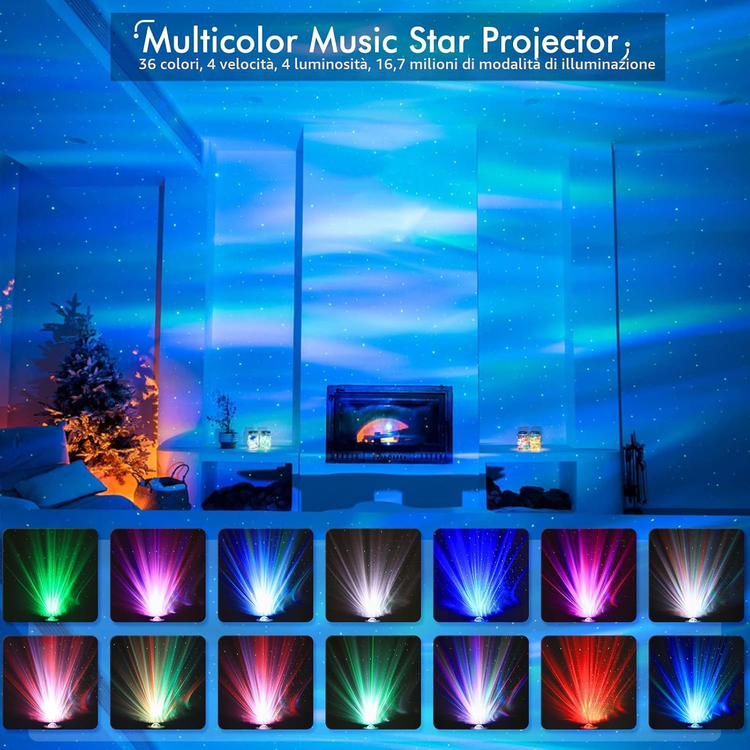Detalle 2 de YunLone Proiettore Stelle Soffitto Aurora: luce stellata, suono e controllo vocale per notti magiche