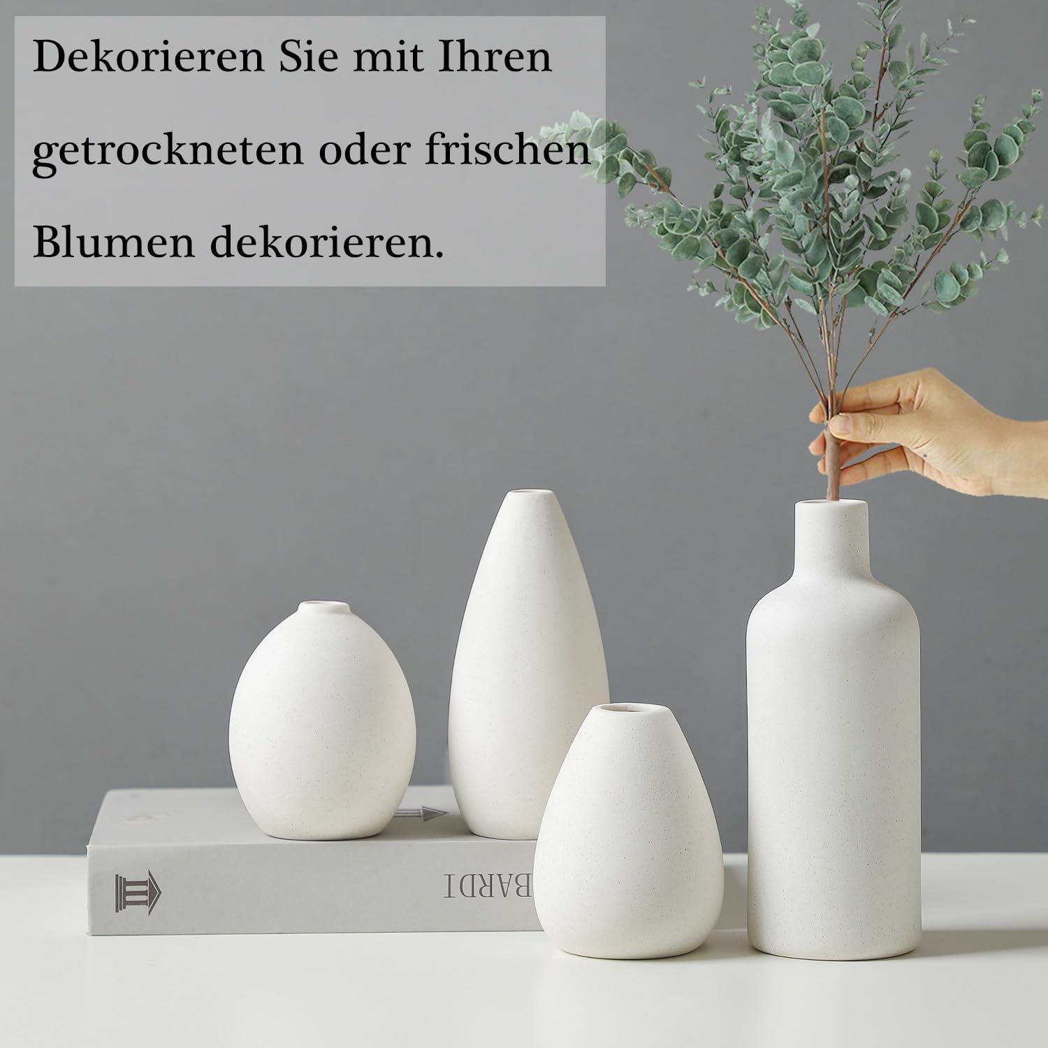 Thumbnail 3 de CEMABT Vase en céramique blanche – lot de 4 petits contenants pour fleurs (modèle unique)