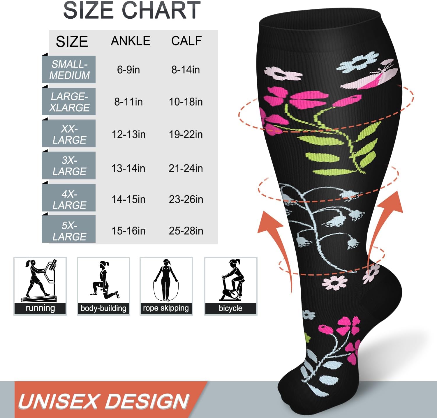 Detalle 2 de Diu Life Plus Size Compression Socks, 3 Pairs, Wide-Calf Knee-High, 15–20 mmHg