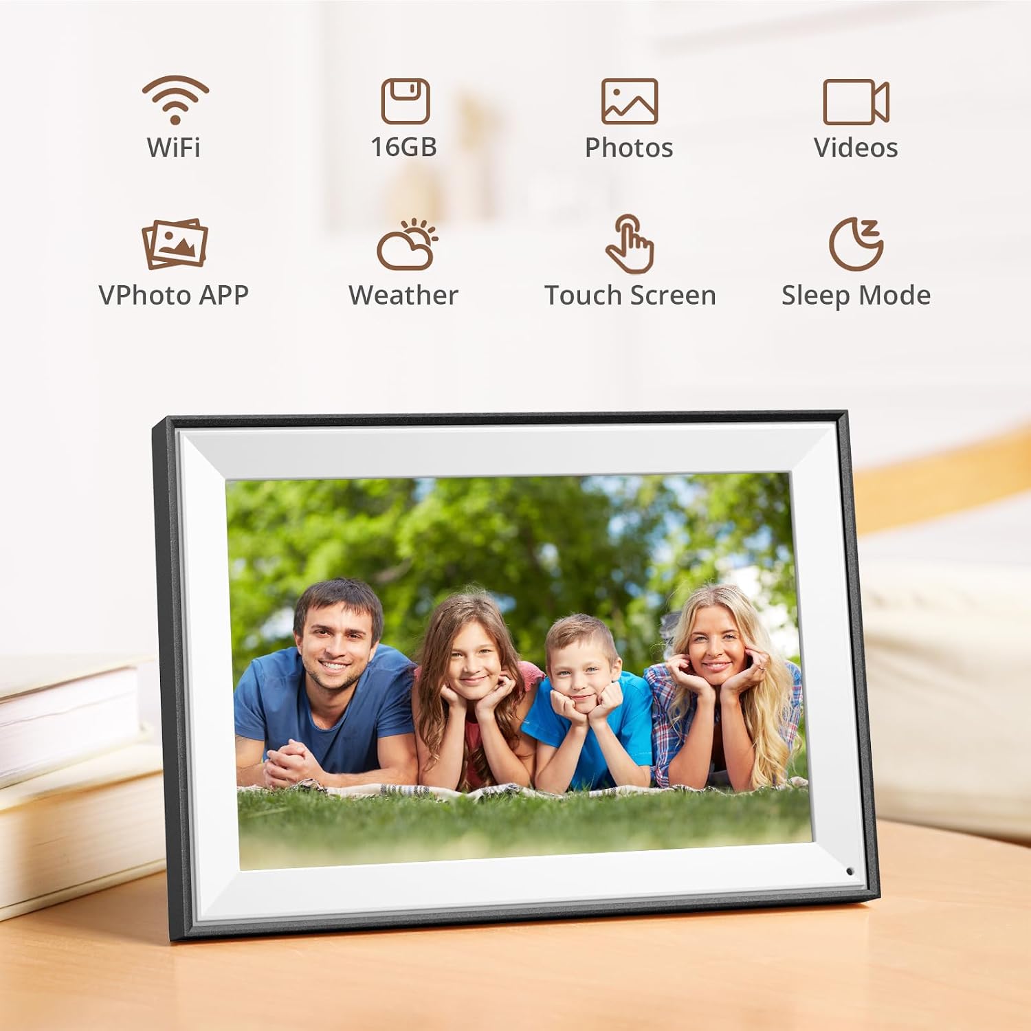 Thumbnail 5 de Dragon Touch 10,1" cadre photo numérique Wi‑Fi connecté – écran tactile IPS 1280×800, mémoire 16 Go et rotation automatique