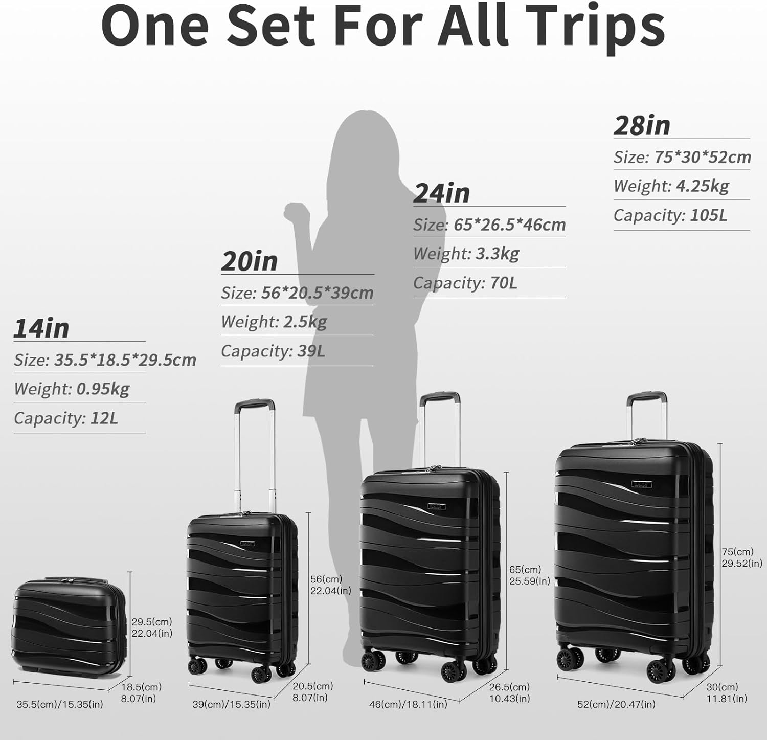 Thumbnail 6 de Kono Large Check-in Luggage 28 inch – Lightweight Polypropylene Hard Shell with TSA Lock & Spinner Wheels