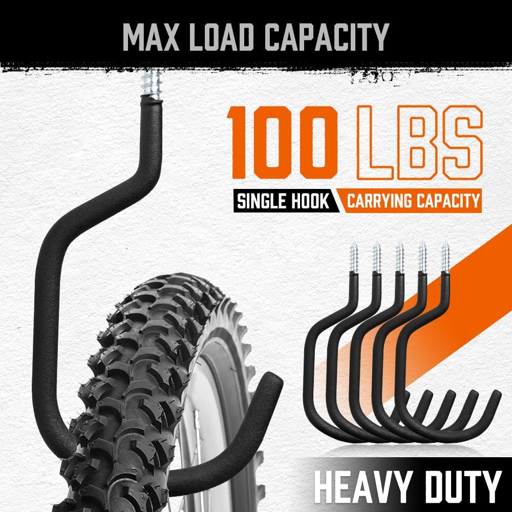 Detalle 1 de HORUSDY 6-Pack Heavy-Duty Bike Hooks, 7.5-Inch Steel, 100-Pound Capacity
