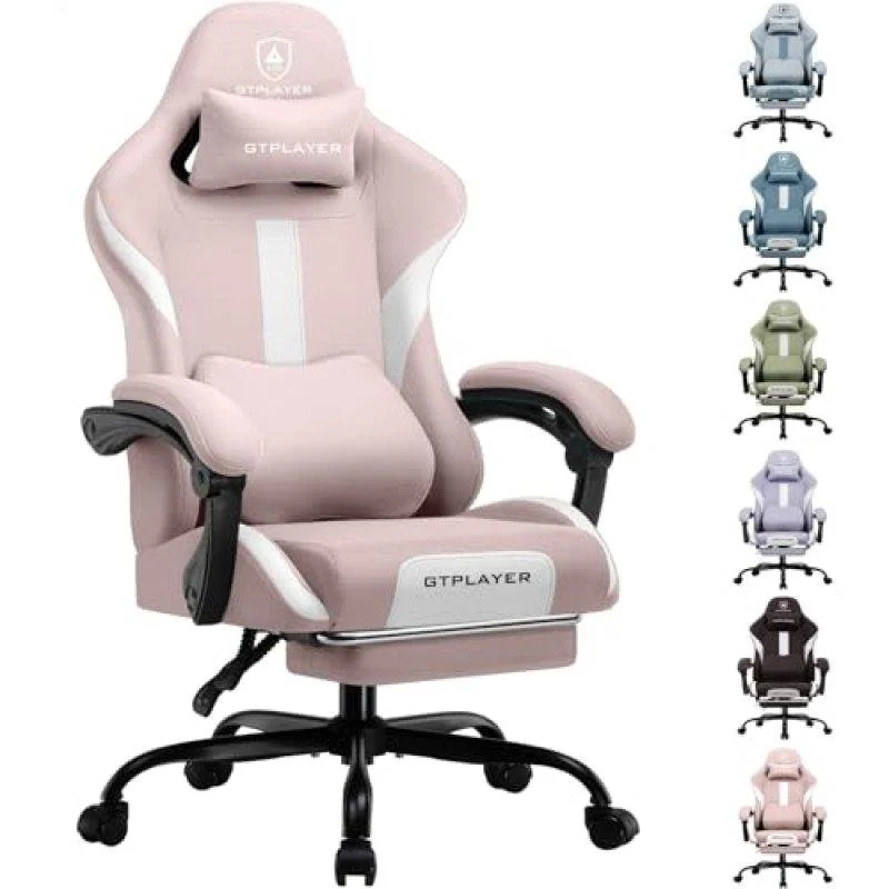 Detalle de Silla Gaming GTPLAYER Ergonómica Rosa con Reposapiés y Respaldo Reclinable