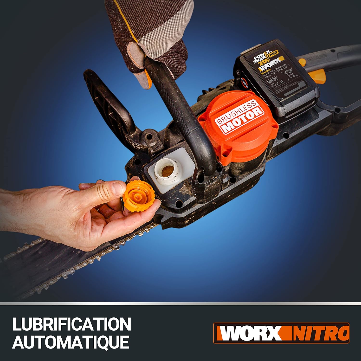 Thumbnail 5 de WORX Tronçonneuse Brushless sans fil 40V WG385E.9 — guide 40 cm, autonomie et sécurité adaptés