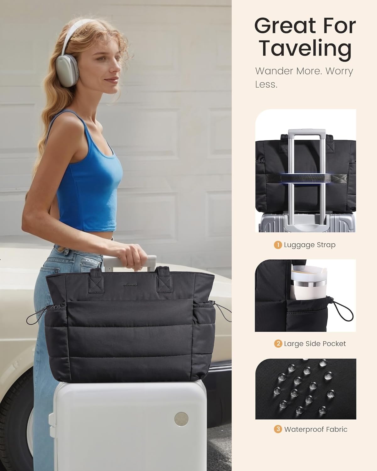 Thumbnail 5 de LOVEVOOK Women's Tote Bag: Lightweight Puffer Tote with Laptop Compartment