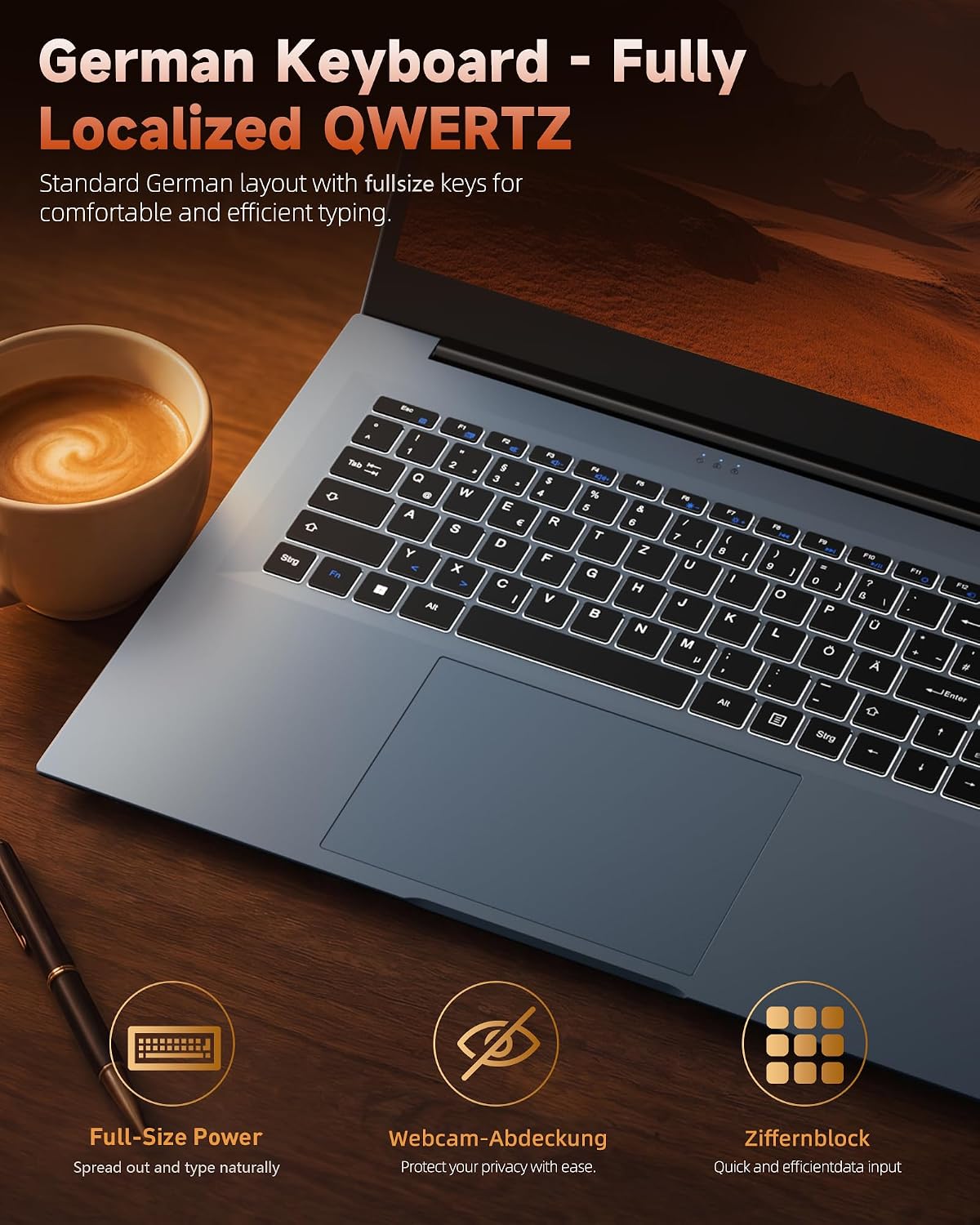 Detalle de Liuord Laptop 18,5 Zoll mit FHD-Display – 16GB RAM, 256GB SSD, AI-Unterstützung, Deutsche Tastatur
