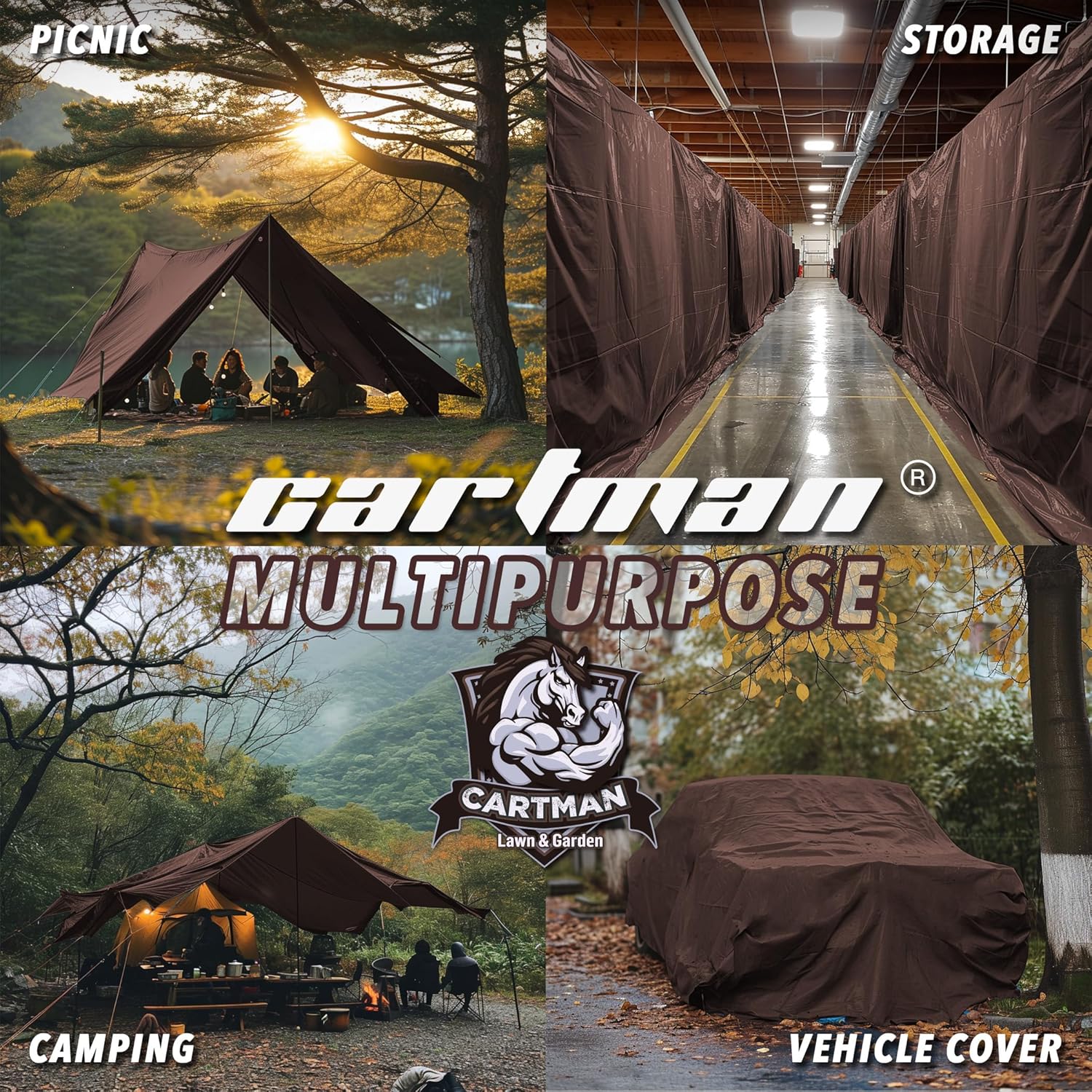 Thumbnail 6 de Cartman Extra Thick 20 Mil 20x40 Feet Brown Poly Tarp (Finished Size) — UV Resistant, Waterproof, Reinforced Edges