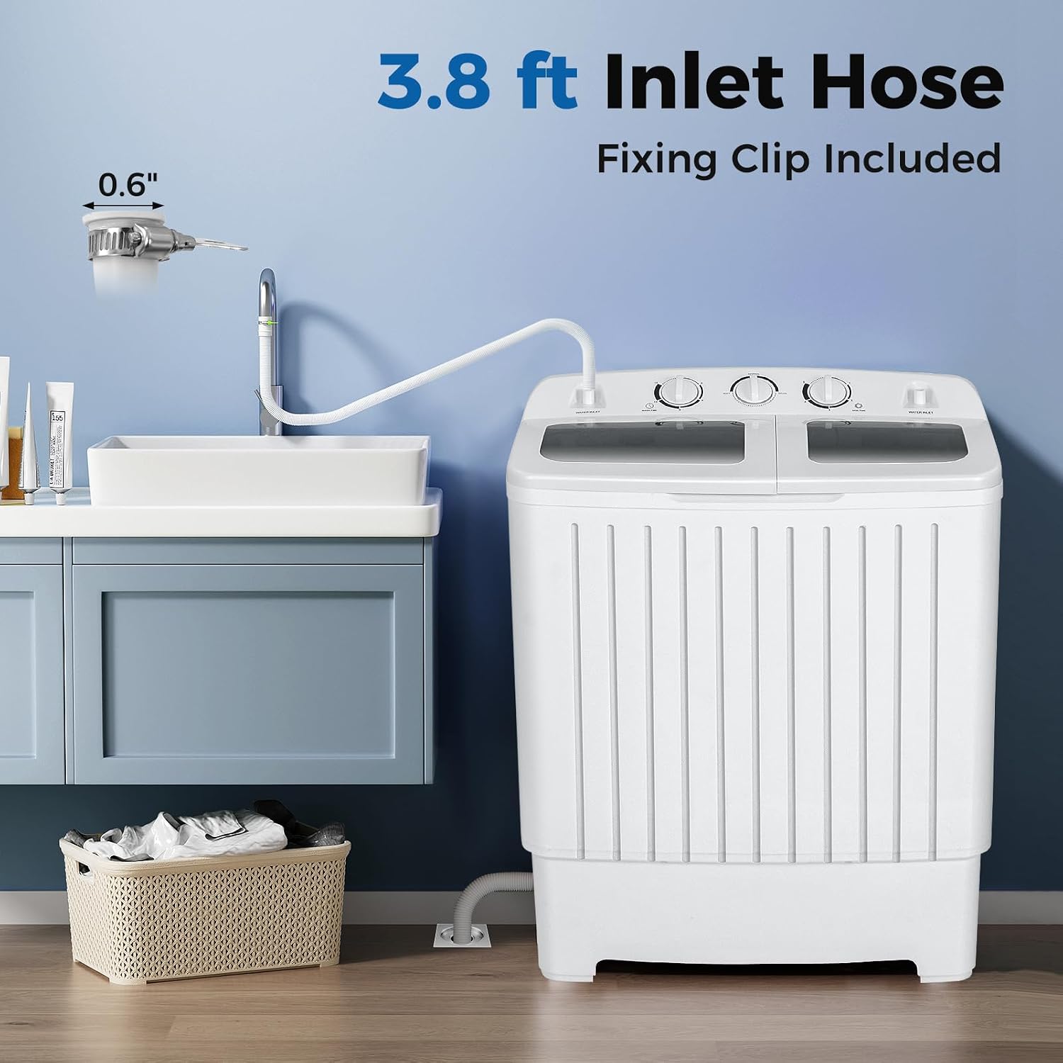 Detalle de COSTWAY 24961-CYPE Portable Twin-Tub Washer, 20 lb Capacity, Timer Controls
