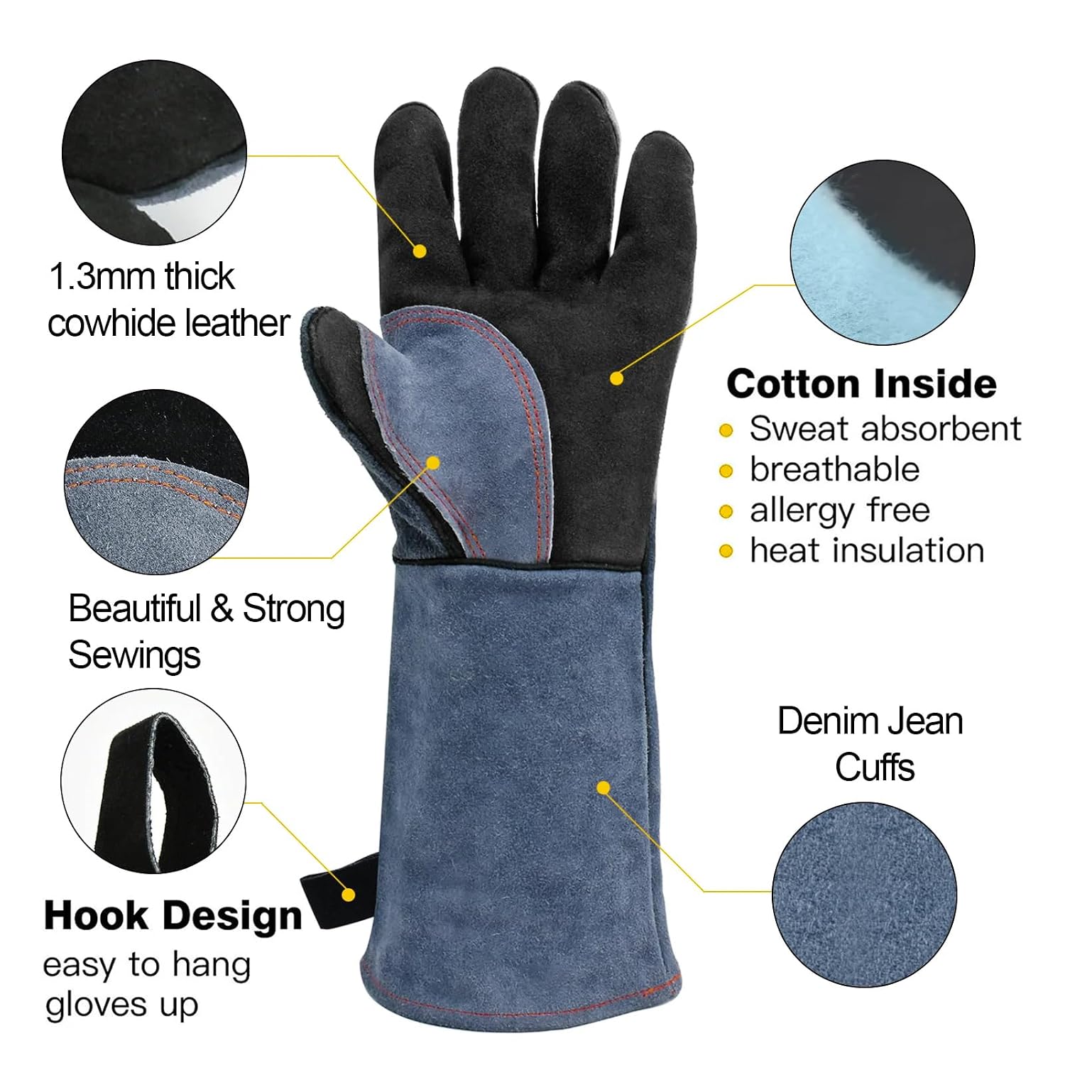 Thumbnail 1 de H HZXVOGEN 16 Inch BBQ Welding Gloves: 932°F Heat‑Proof, Extended Cuff for Welding and More