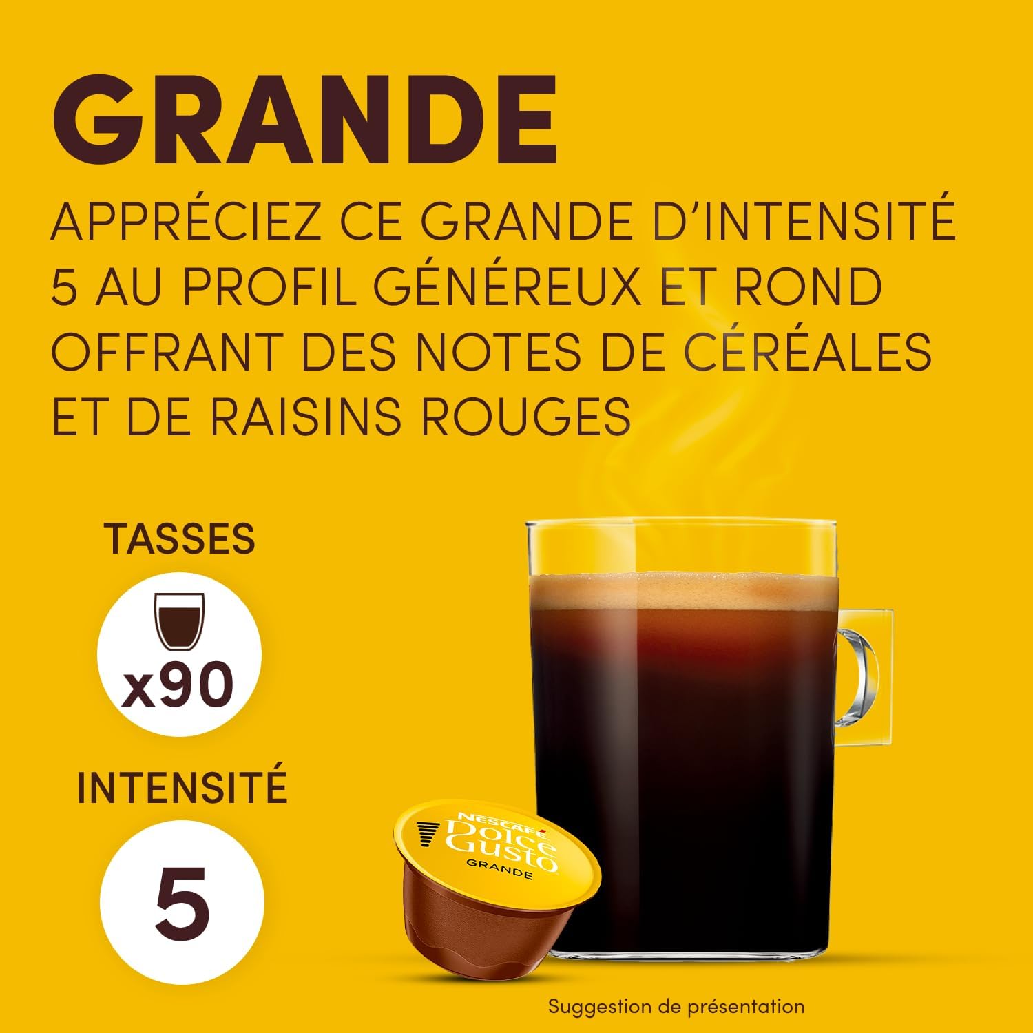Detalle de NESCAFÉ Dolce Gusto Grande – Café Capsule Intensité 5 – Arabica & Robusta – 90 capsules (3 boîtes x 30)