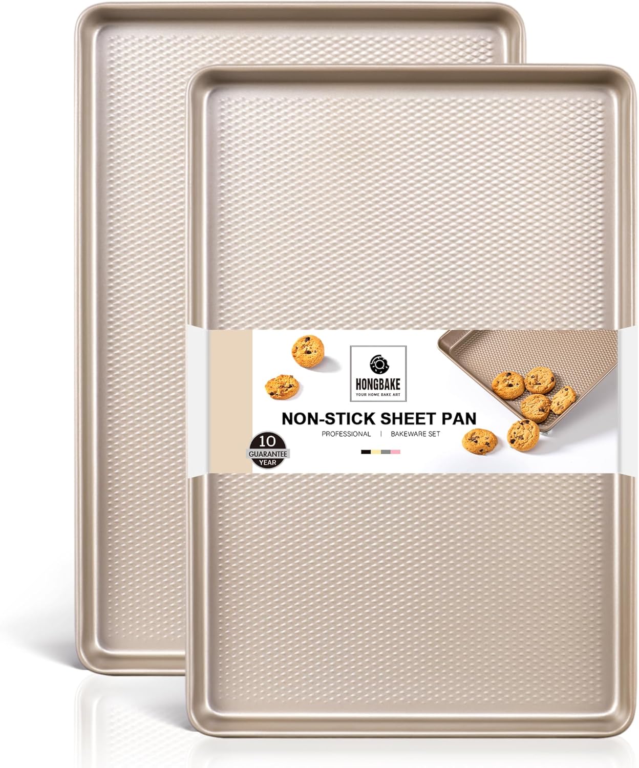HONGBAKE 2-Pack Half Sheet Baking Pans – Diamond Textured, 57% Thicker Carbon Steel Nonstick Sheets (17.5" x 12")