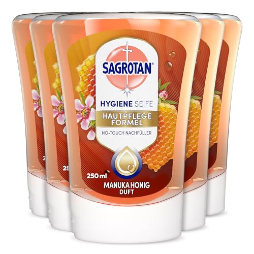 Detalle de Sagrotan No-Touch Nachfüller Manuka Honig – 5 x 250 ml Seife für automatischen Seifenspender