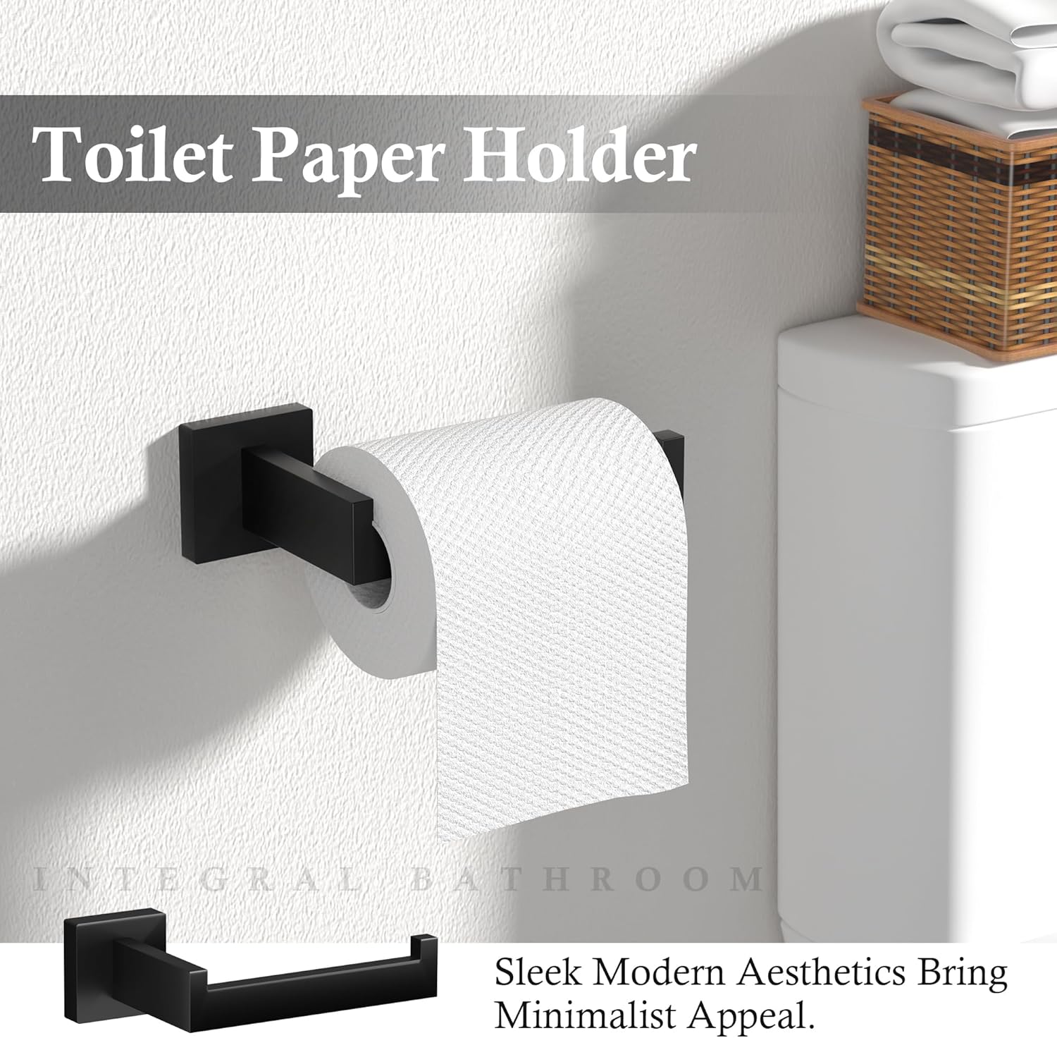 Thumbnail 3 de 10-Pieces Matte Black Bathroom Accessories Set (23.6-Inch Towel Bar)