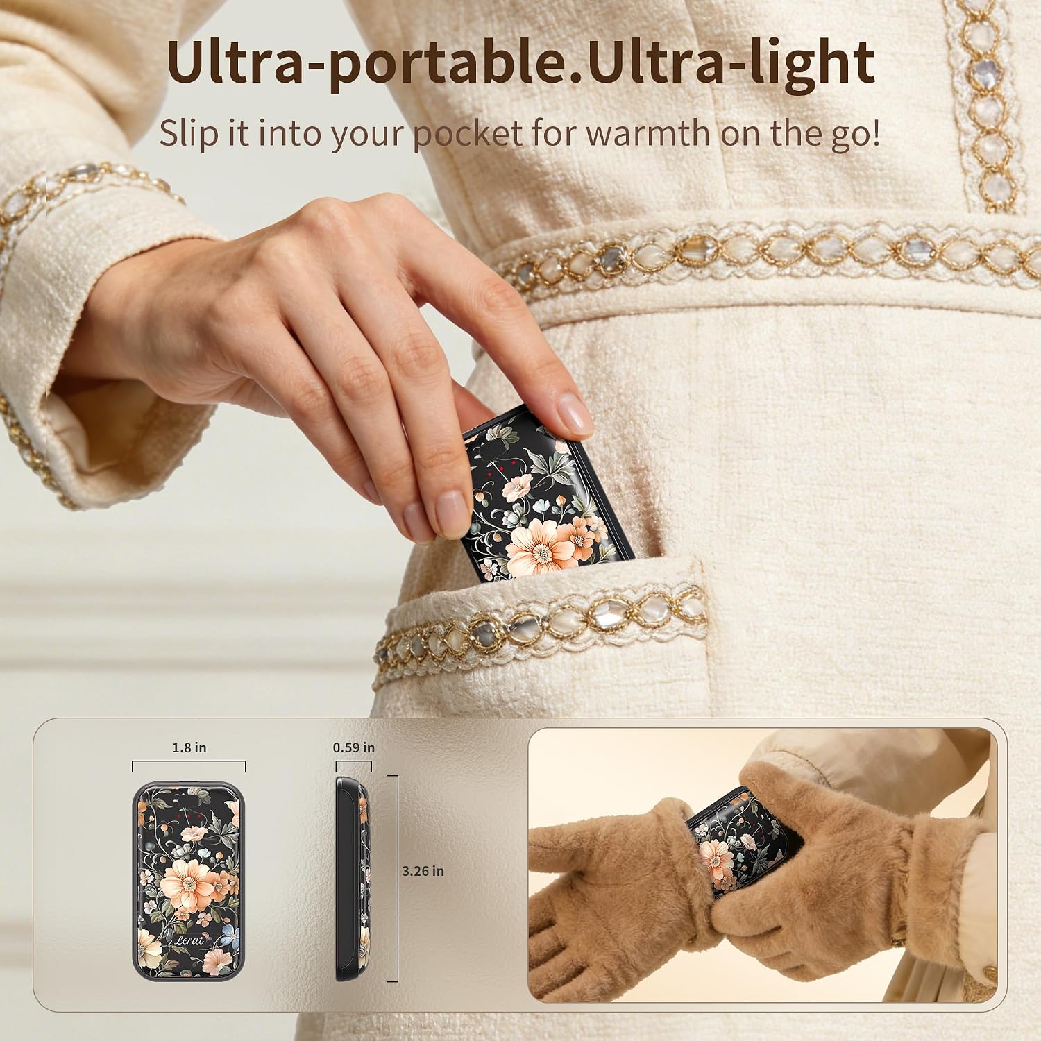 Detalle de LERAT A22 Rechargeable Hand Warmers, 2-Pack with 3 Heat Settings
