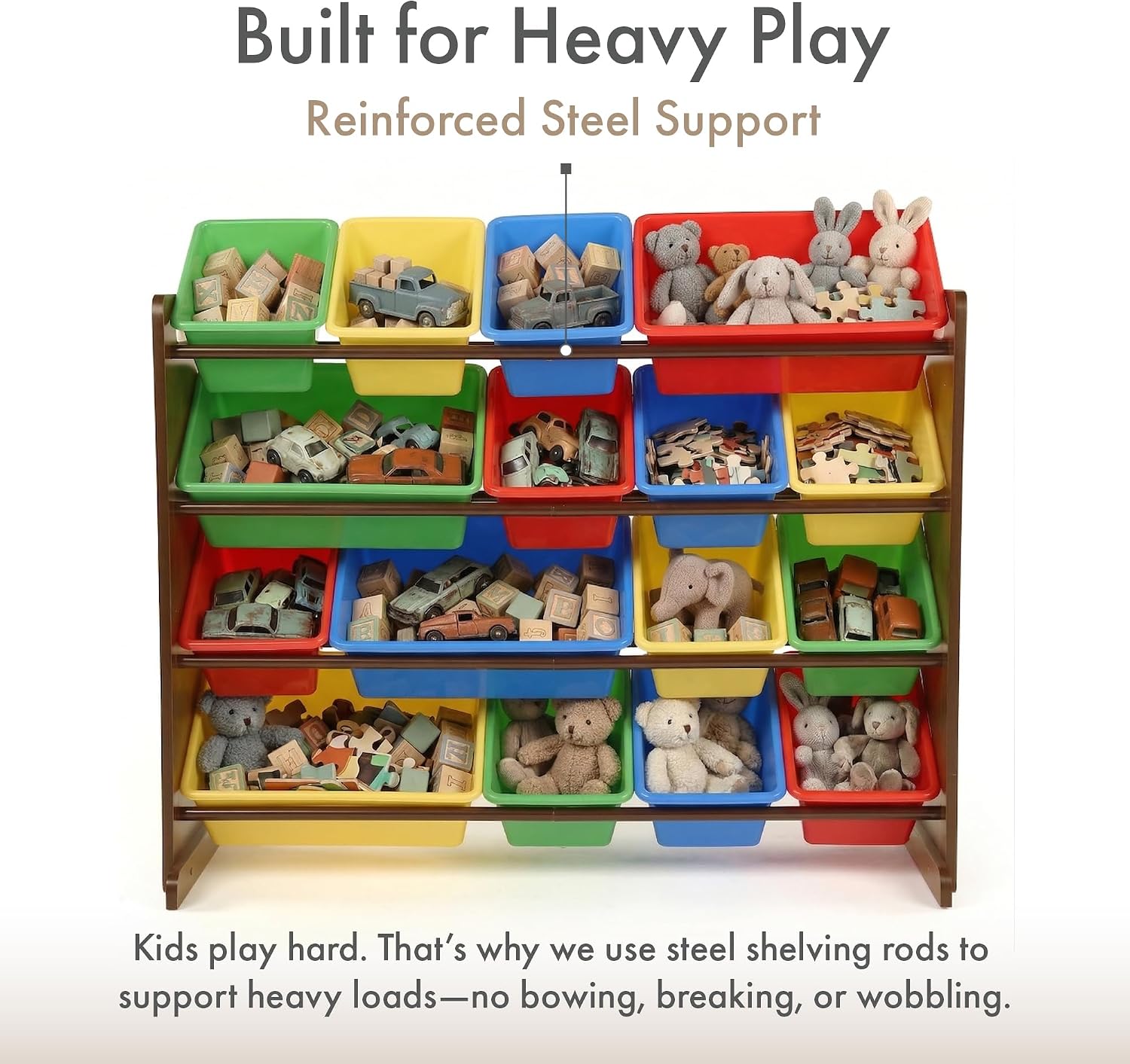 Detalle 1 de Humble Crew WO420 Kids’ Toy Organizer, 16 Removable Bins, 4-Tier Shelf