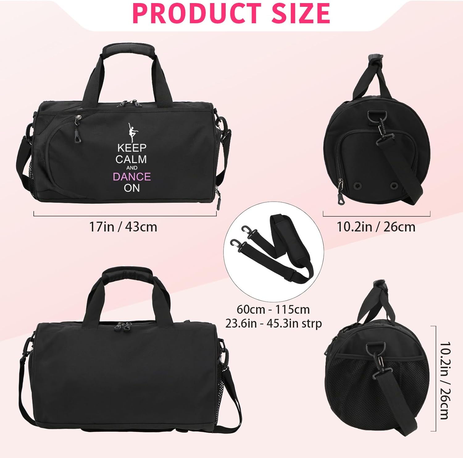 Detalle de Kilofly Keep Calm Dance ON Girls Ballet Sports Gym Duffel Bag – 43 x 26 x 26 cm
