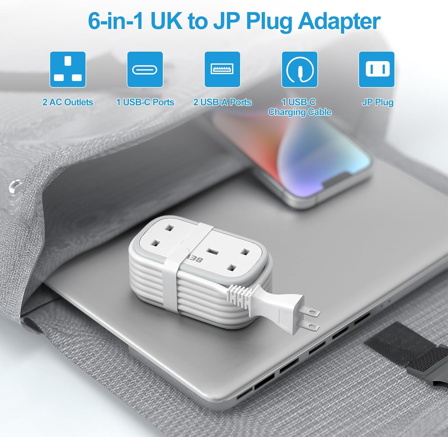 Thumbnail 1 de BEVA 2 Way 3 USB UK–Japan Adapter with 1.5M cable 🔌