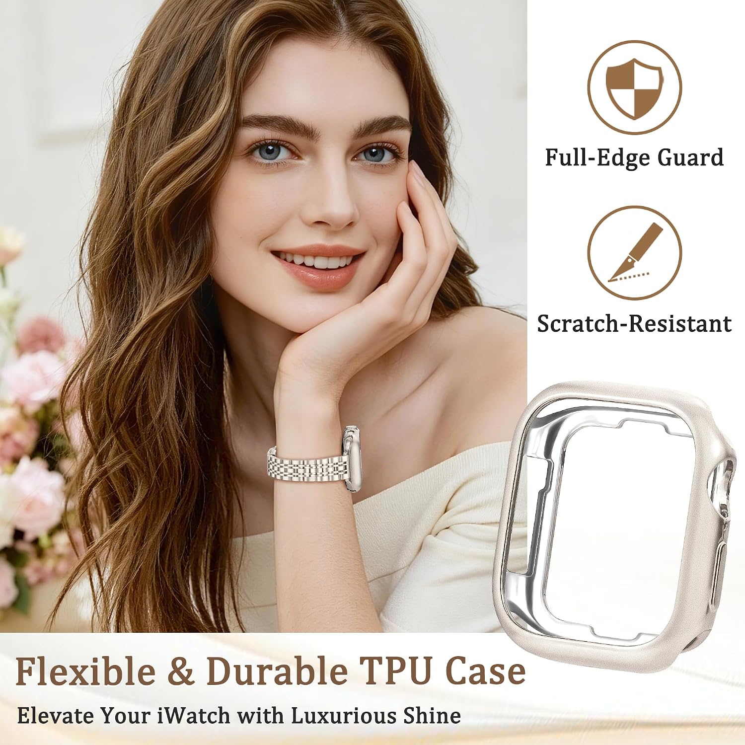 Detalle 2 de G-ficu Slim Metal Strap with Case for Apple Watch (38–45mm) – Luxury Stainless Steel with Full-Edge TPU Case