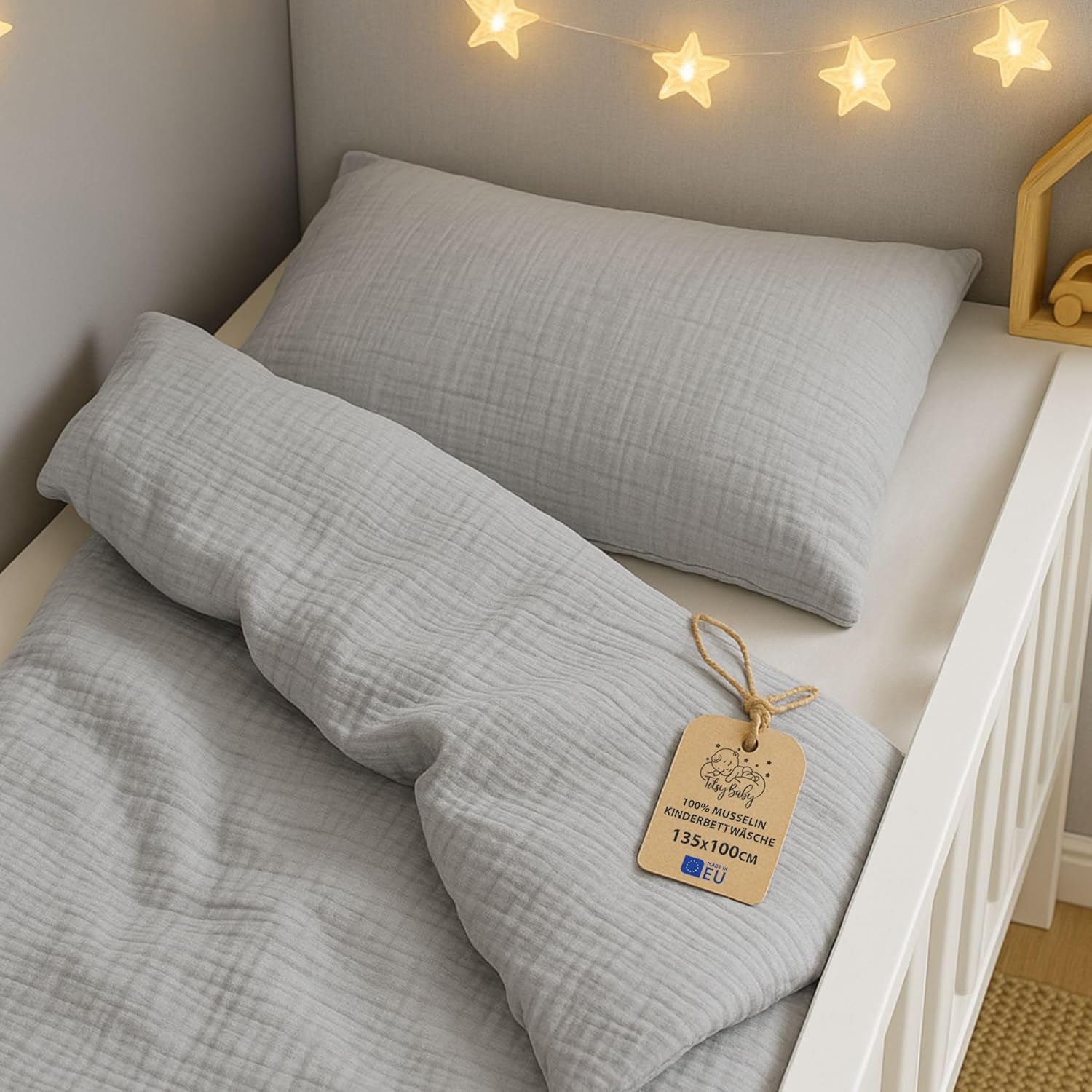 Detalle de Totsy Baby mussola copripiumino lettino neonato 90x120 cm in cotone con certificazione Oeko-Tex