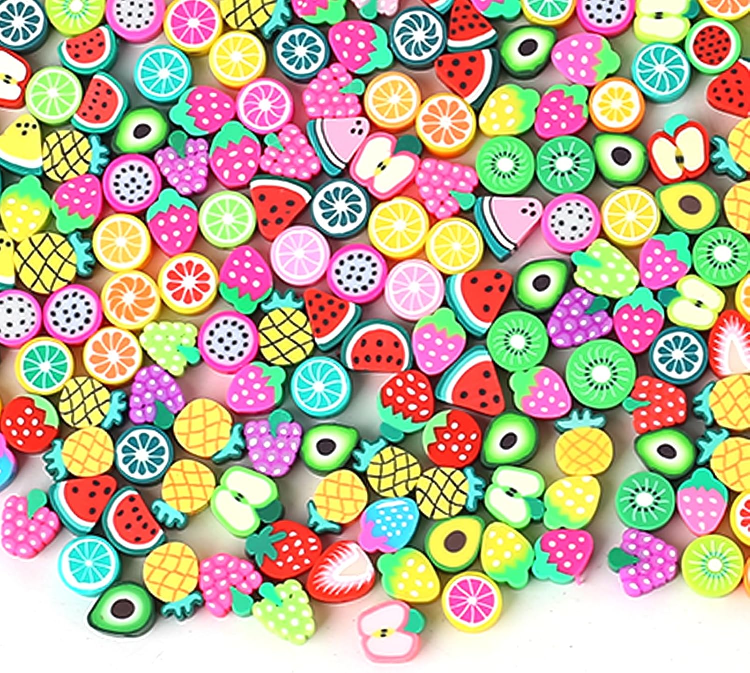Detalle de HERZONE fruktformade pärlor i polymerlera, 300 st, cirka 9–12 mm