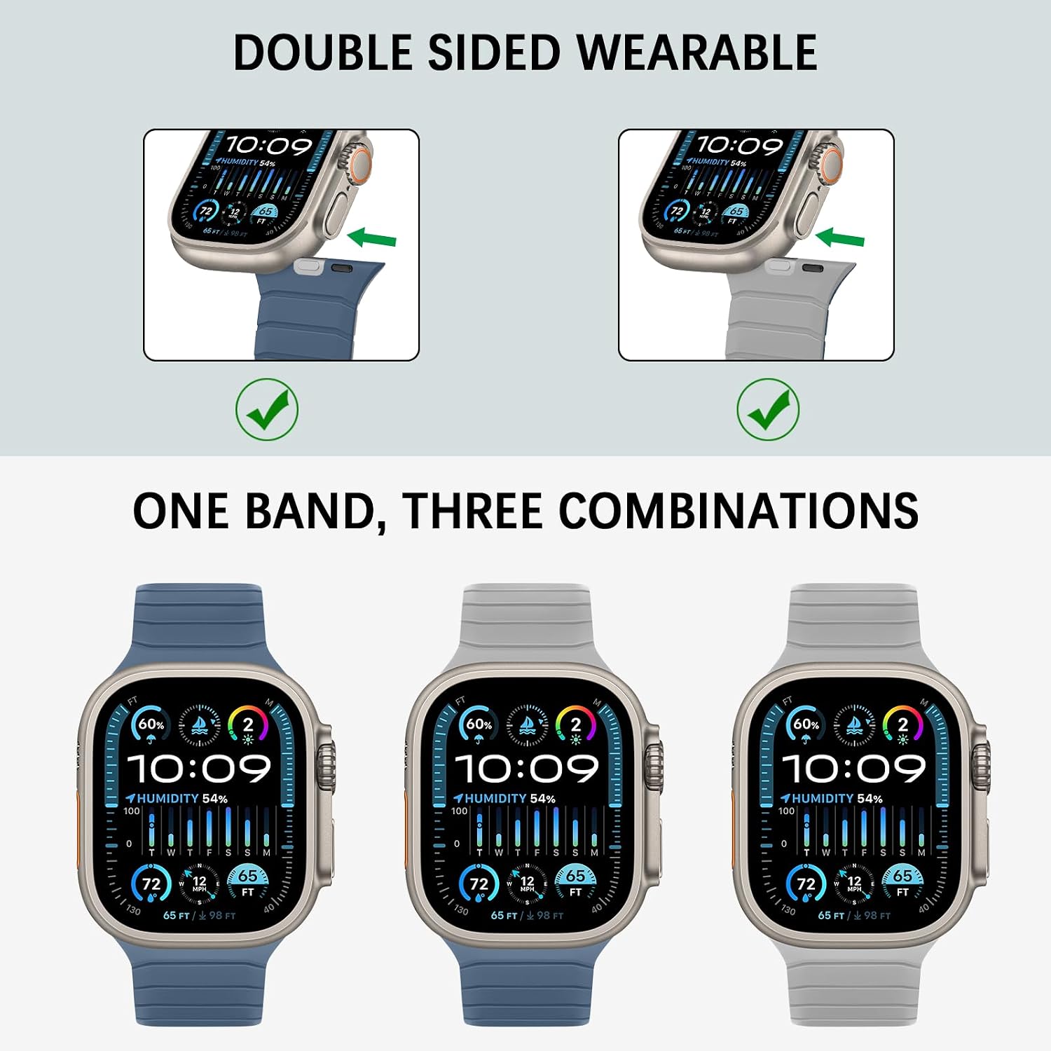 Detalle de Sixmoat Double Sided Reversible Strap for Apple Watch 38–42mm (Series 11/10 and more) – Misty Grey-Blue