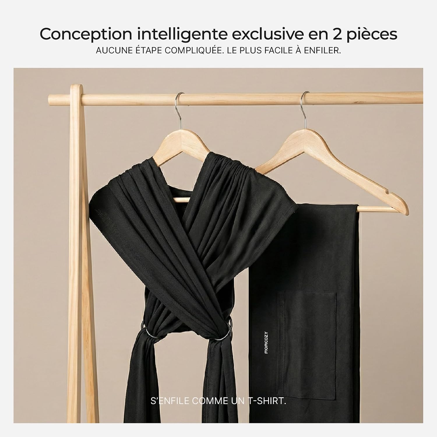 Detalle 2 de Momcozy Écharpe de Portage Bebe avec Anneaux - Sling Noir 3,6 à 15 kg