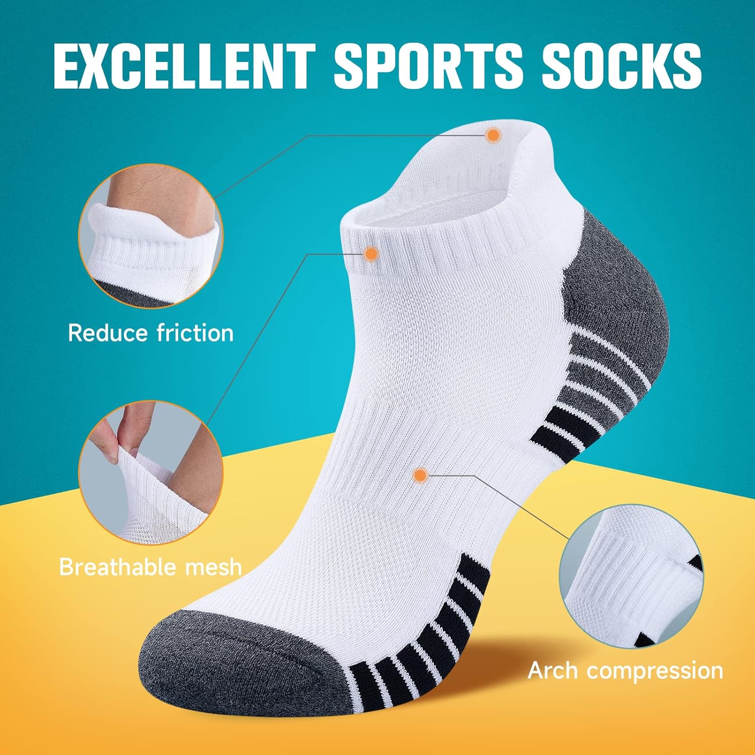 Thumbnail 2 de RUIXUE Mens Trainer Socks Cushioned Running Socks – Anti-Blister Cotton Ankle Socks (6 or 10 Pairs)