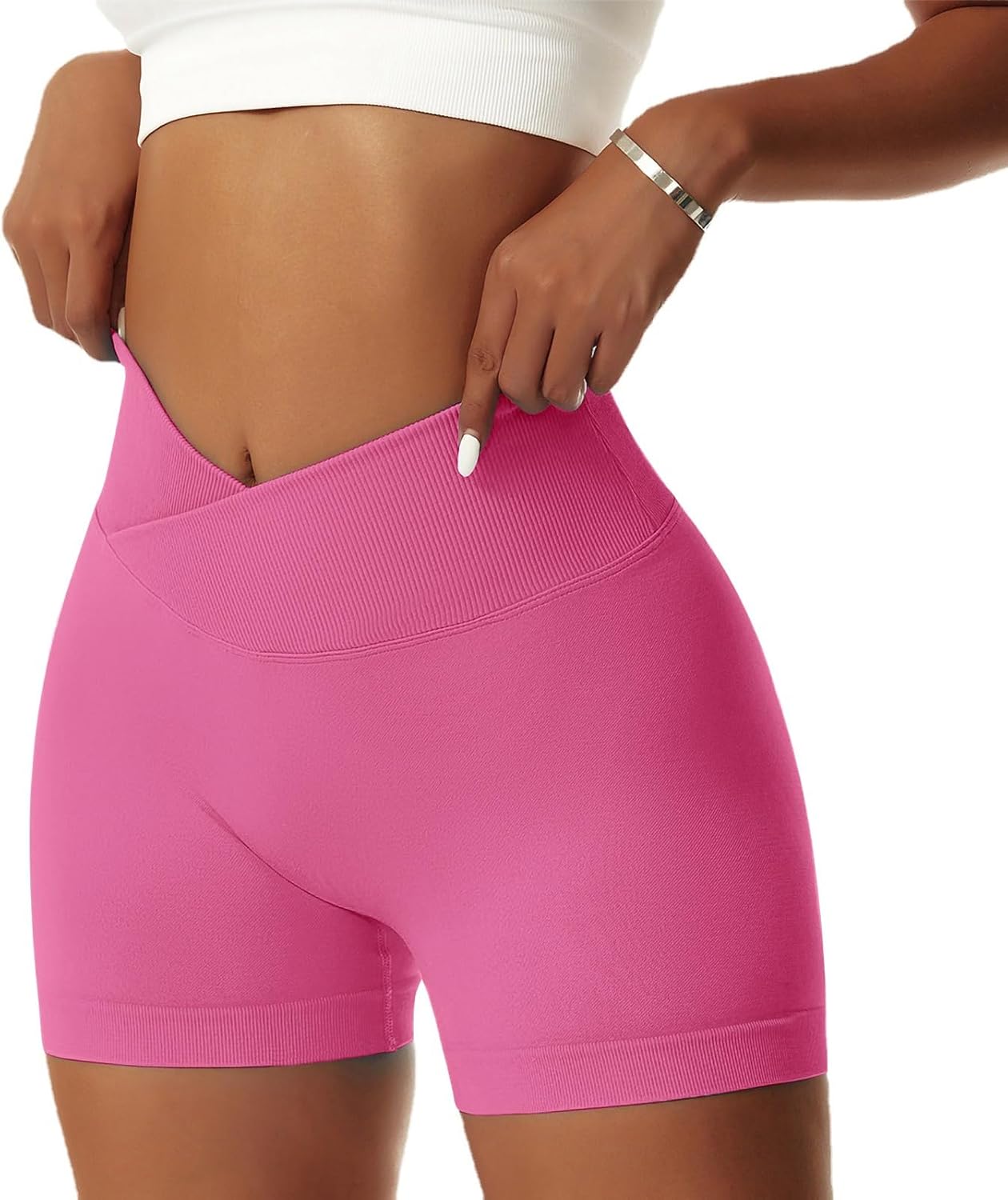 Detalle de Vertvie Damen Gym Shorts V-Cross Stretch Push-Up High Waist – nahtloser Workout-Shorts mit 4-Wege-Stretch