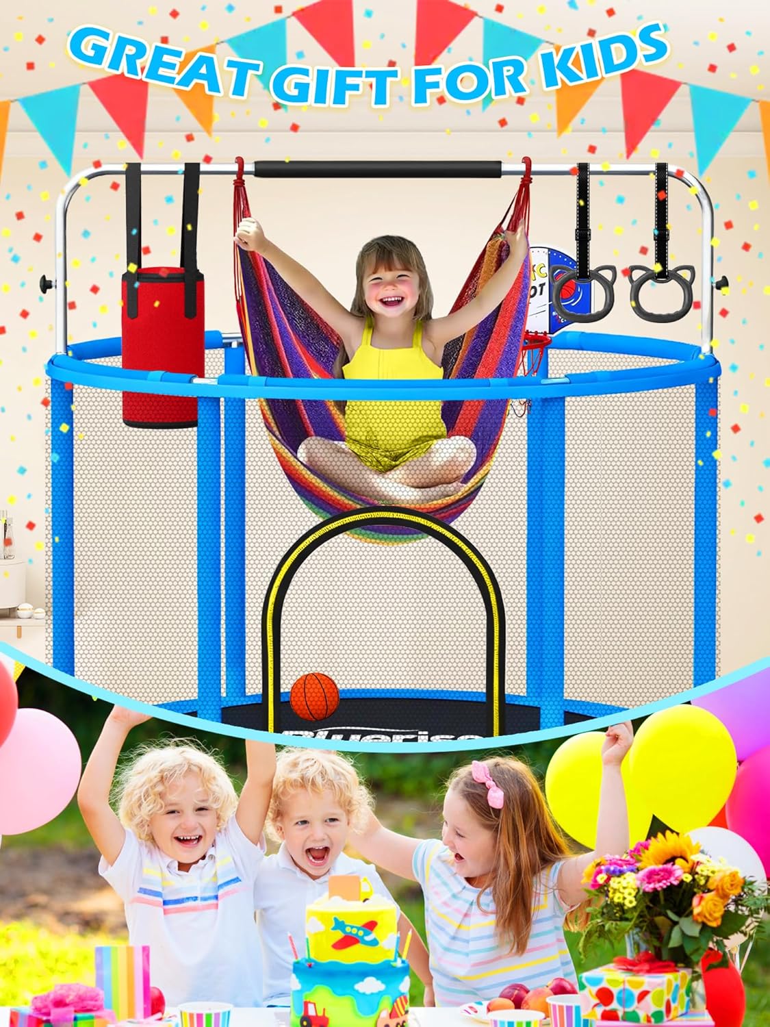 Thumbnail 6 de BLUERISE 60" Trampoline for Kids with Adjustable Gymnastics Bar & Safety Net
