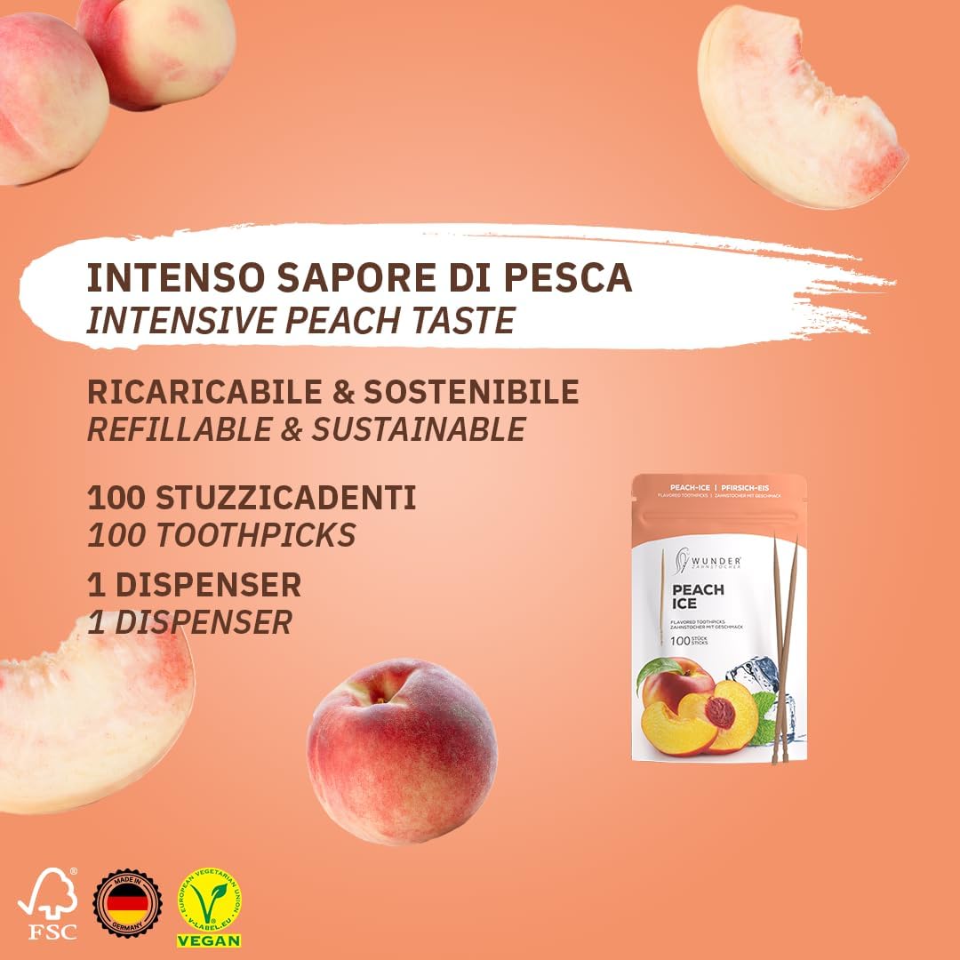 Detalle de Wunder Stuzzicadenti con 8 gusti rinfrescanti (Refill 100 pezzi) per alitosi e freschezza del respiro