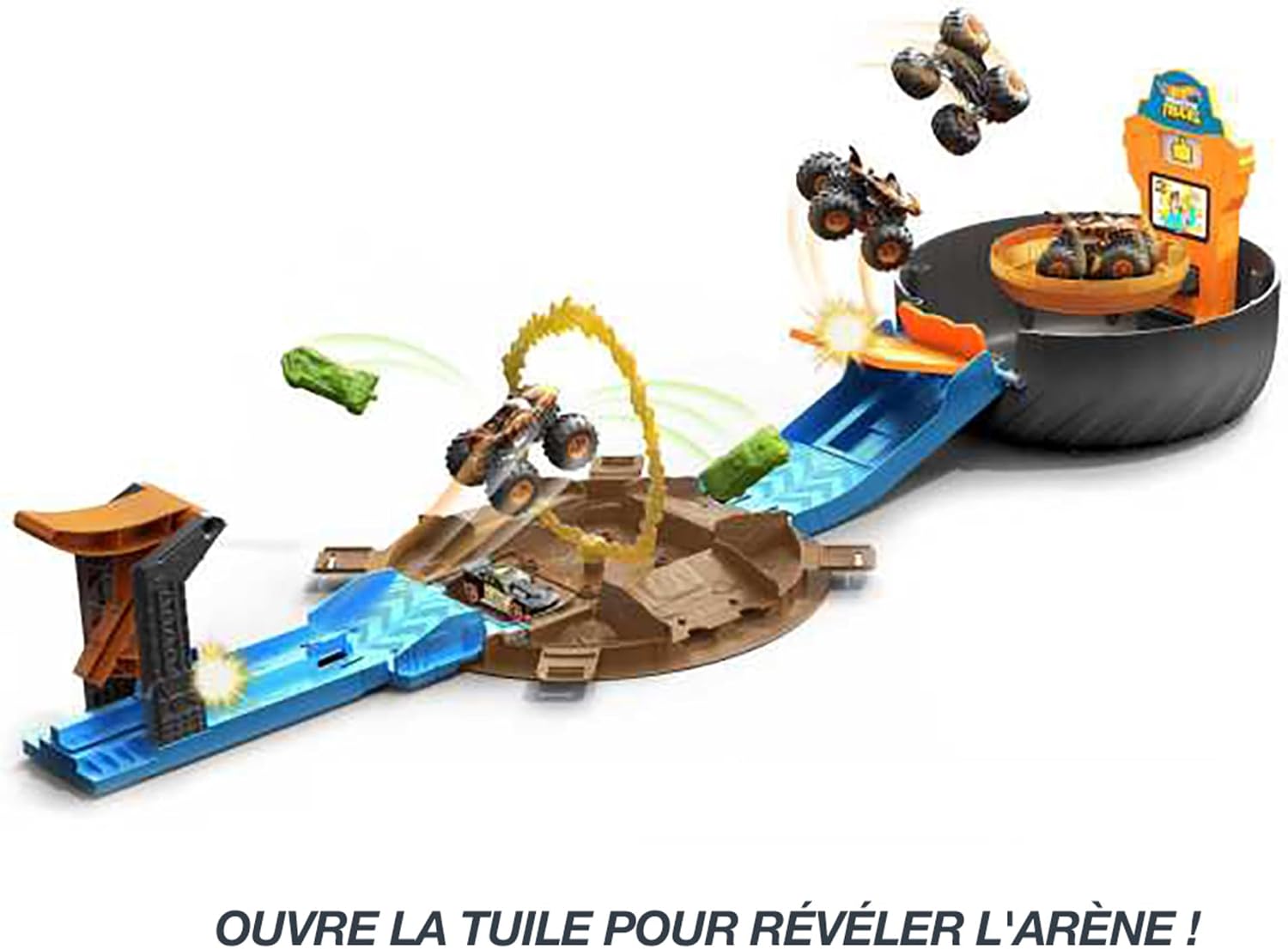 Thumbnail 2 de Hot Wheels Monster Trucks Coffret Arène Roue HHY74 : piste à lancer et 6 véhicules au 1/64