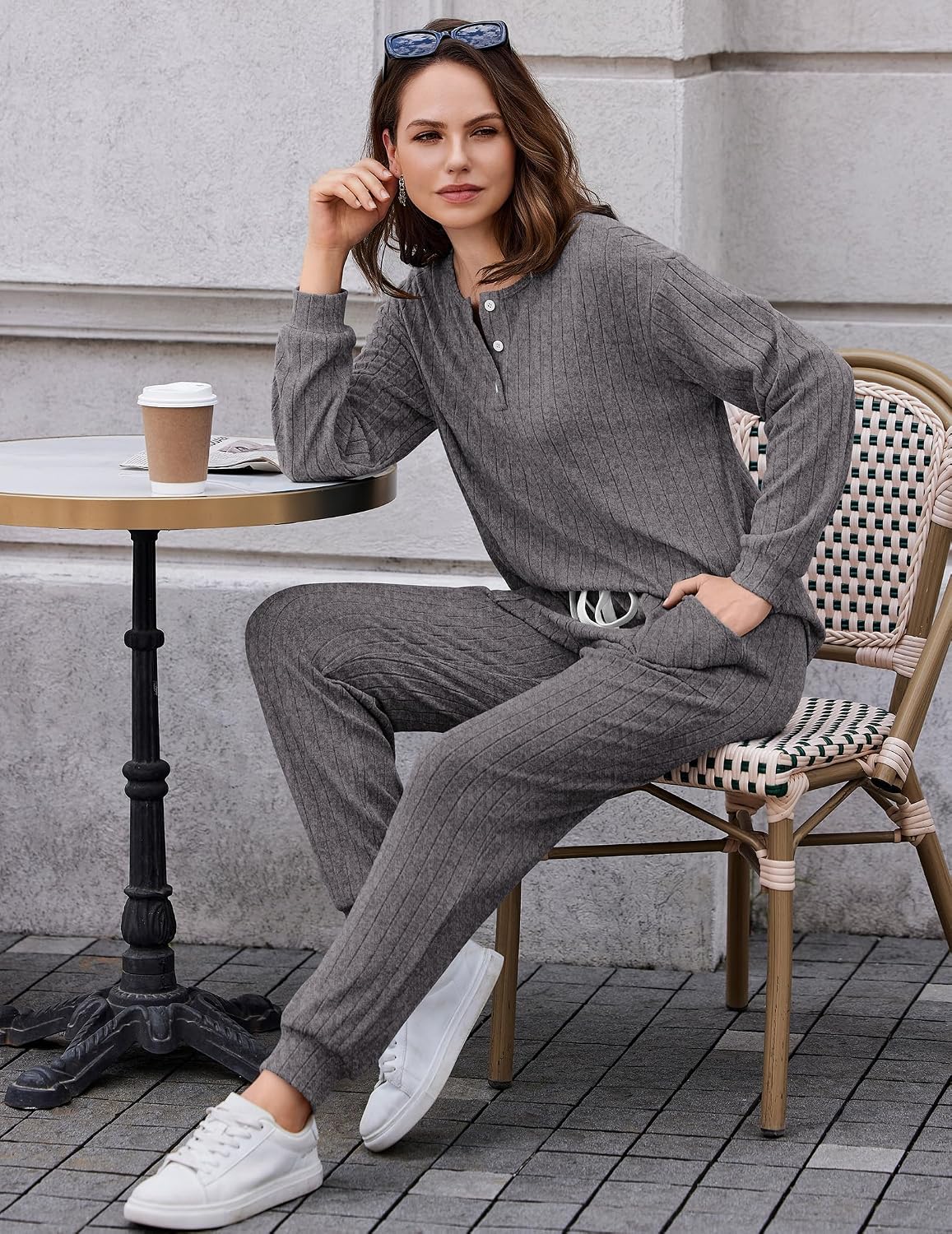 Detalle 1 de Ekouaer Women's Knit Lounge Set in Polyester Blend