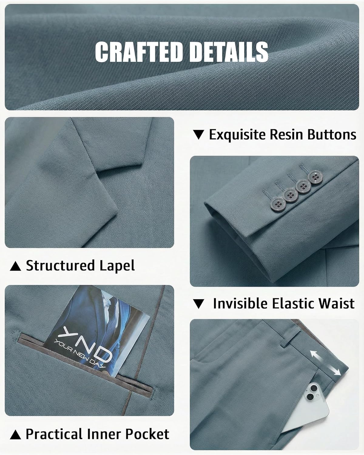 Thumbnail 3 de YND Men's 3 Piece Suit Set with Tie: Slim, Versatile, Ready for Any Occasion