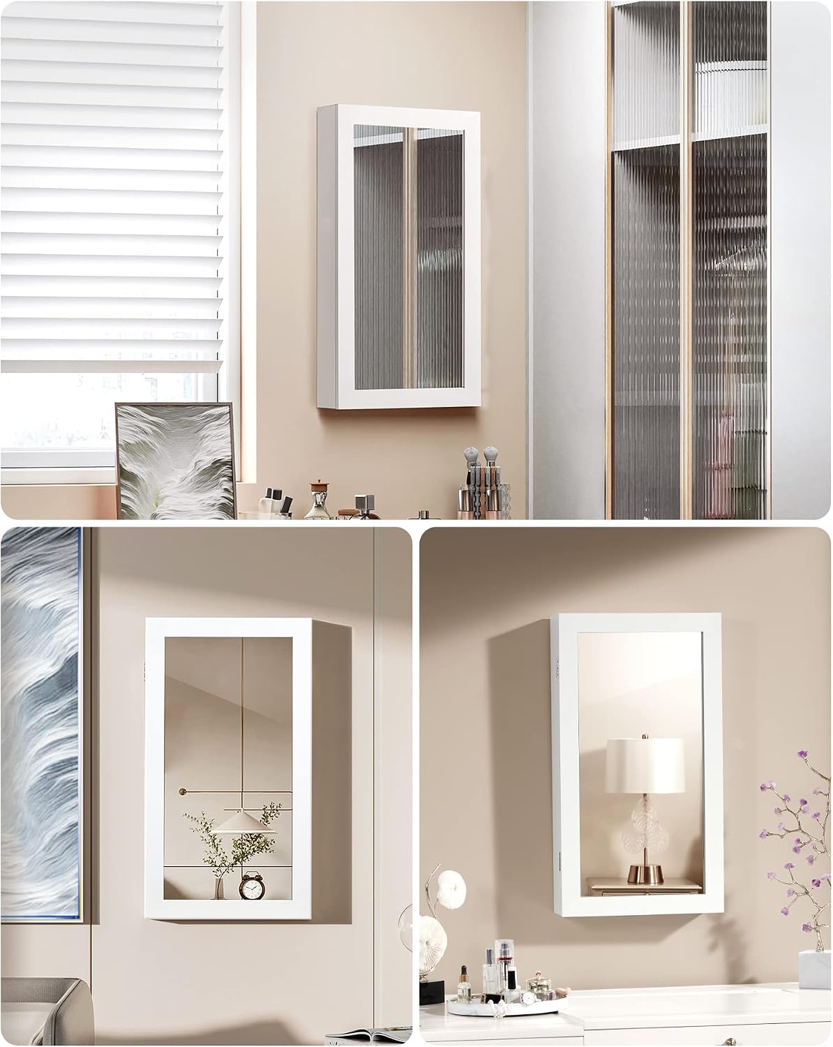 Thumbnail 3 de SONGMICS Armoire à Bijoux Murale JBC51W – rangement verrouillable avec miroir et intérieur noir
