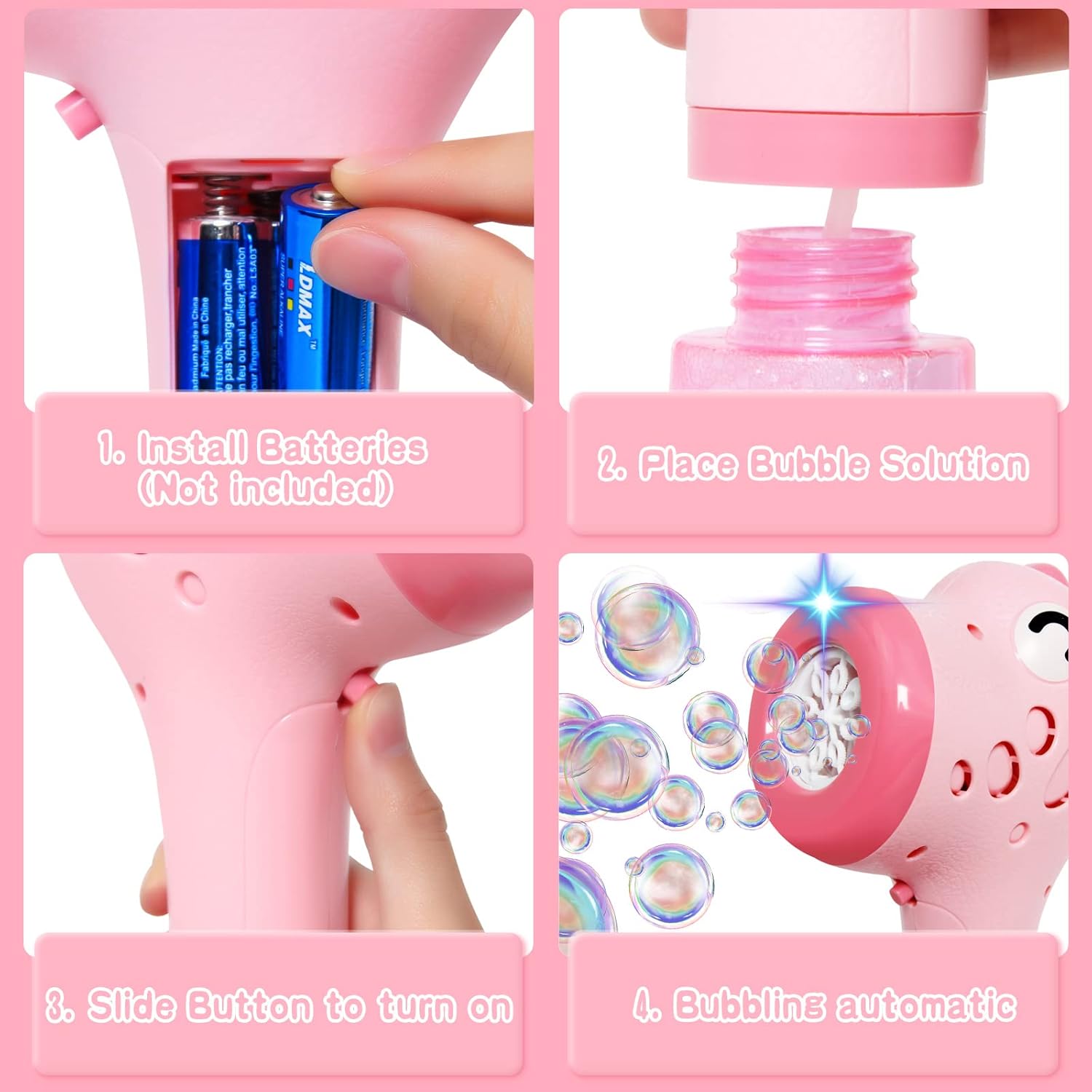 Thumbnail 5 de P PANACARE Panacare elektrische Seifenblasenmaschine mit Dinosaurier Bubble Stick – 8 Düsen, 4000+ Seifenblasen/Min & 360 ml Lösung