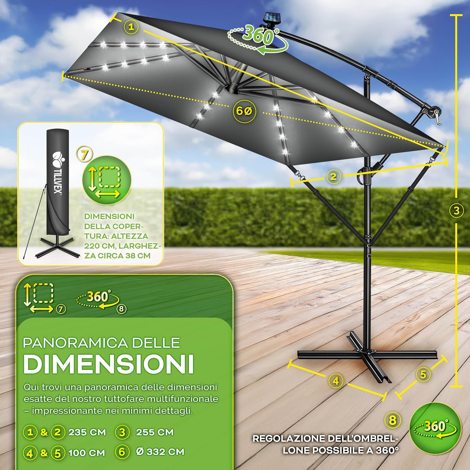 Detalle de tillvex Ombrellone Rettangolare Ø 330 cm 🌂