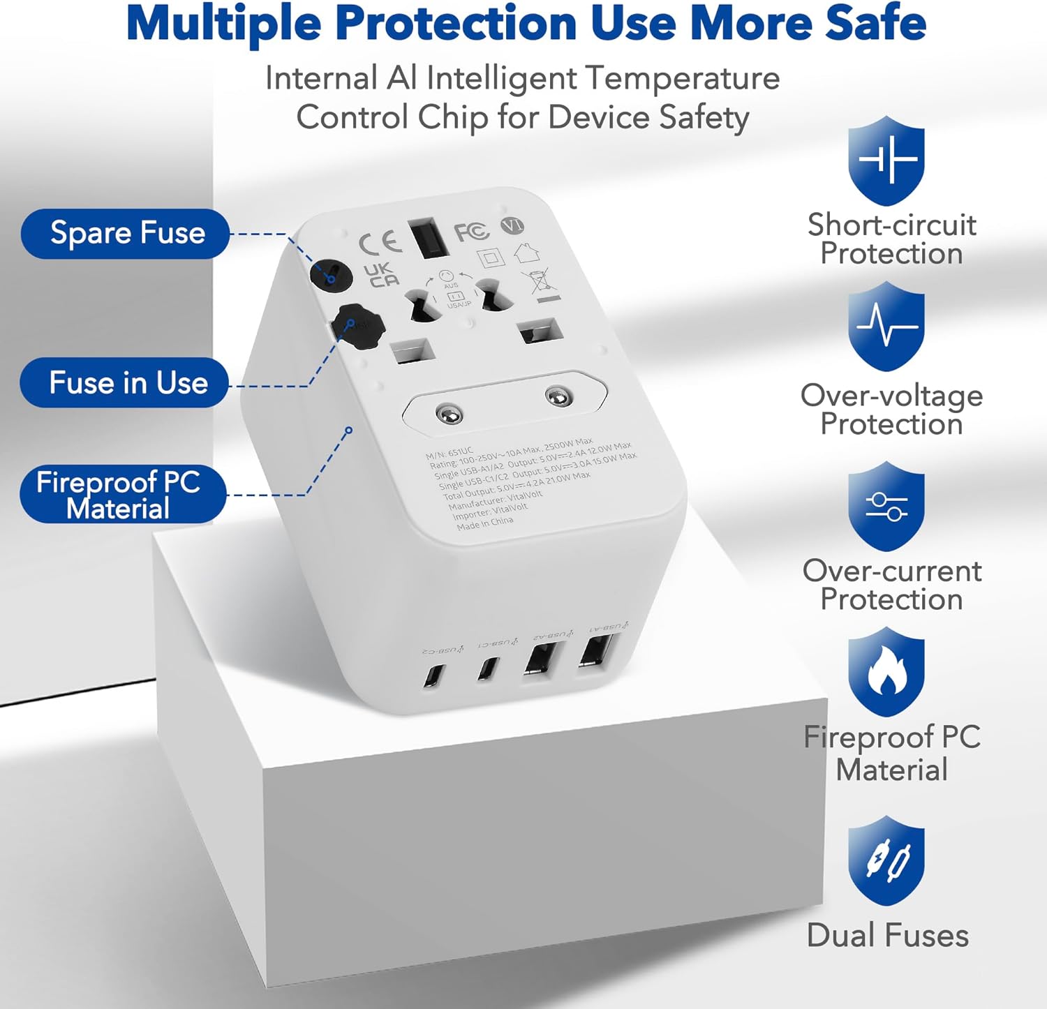 Thumbnail 3 de VitalVolt Universal Travel Adapter Worldwide All-in-One with 2 USB-C & 2 USB-A Fast Charging