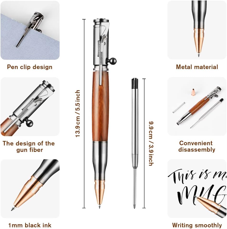 Detalle 2 de AUAUY Bolt Action Pen – kulspetspenna med träkorn, metallkropp och 1 mm spets