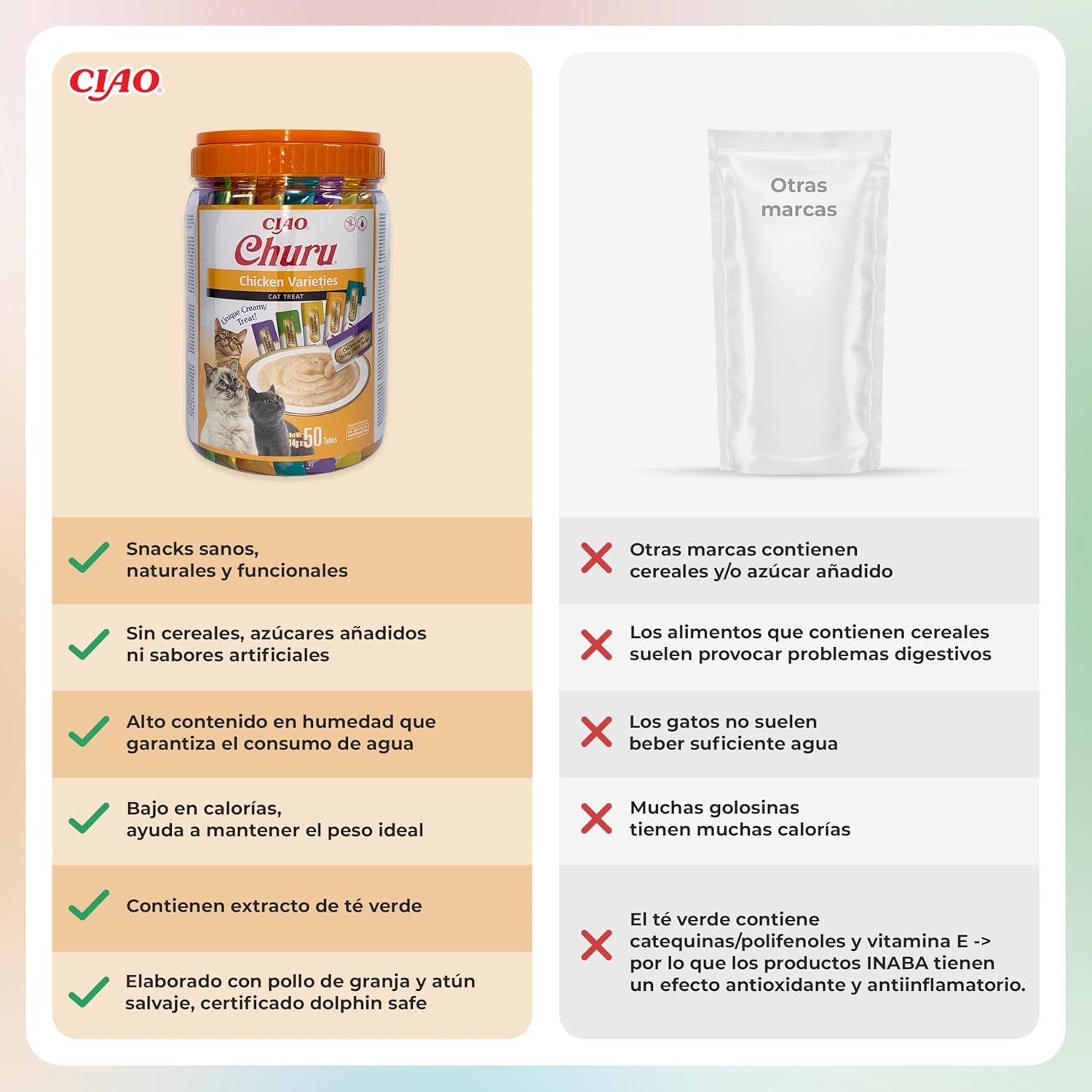 Thumbnail 2 de INABA Churu 50x14 g, snacks cremosos de pollo para gato 🐱