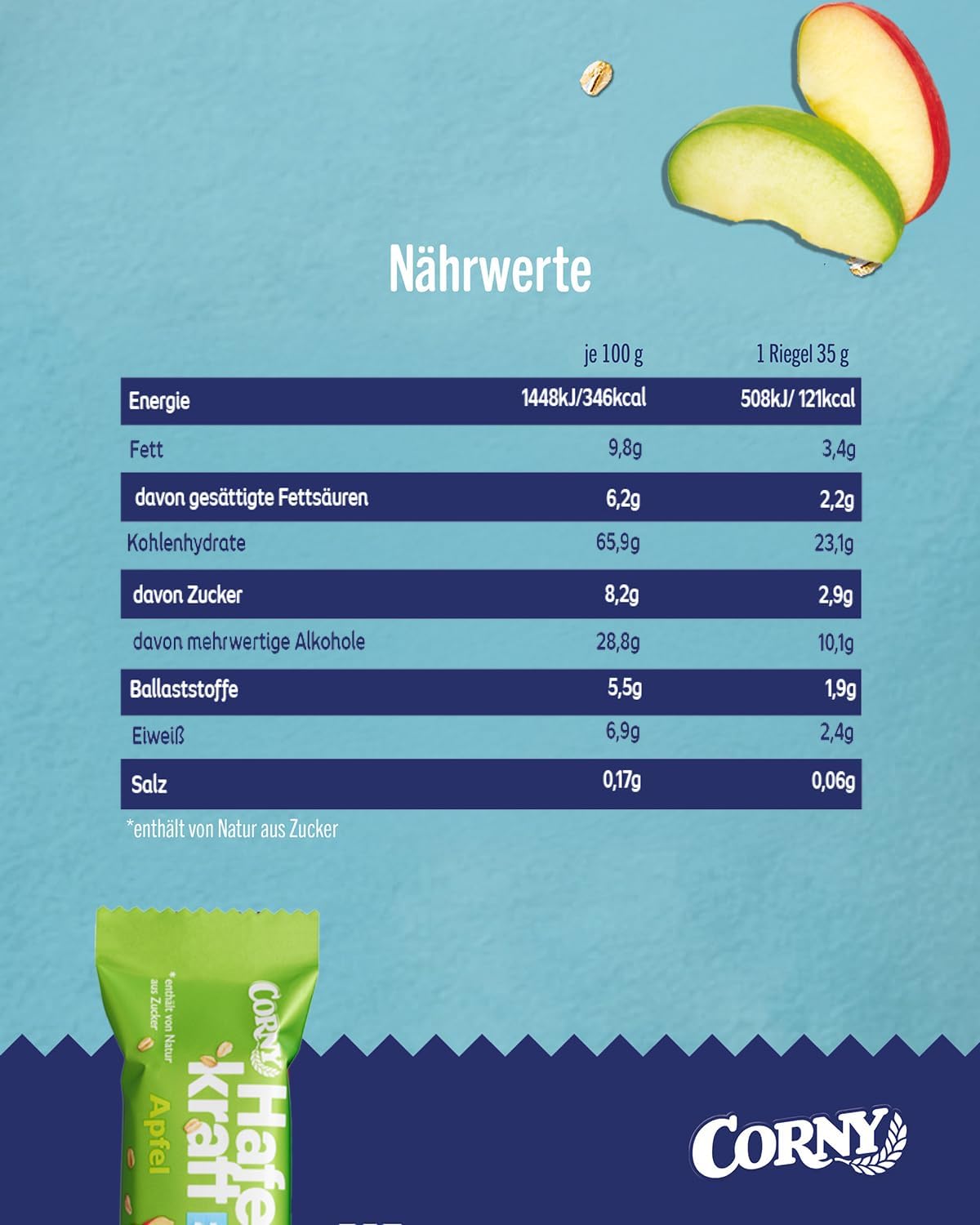Detalle 2 de Corny Haferkraft Zero Apfel 48×35g 121 kcal