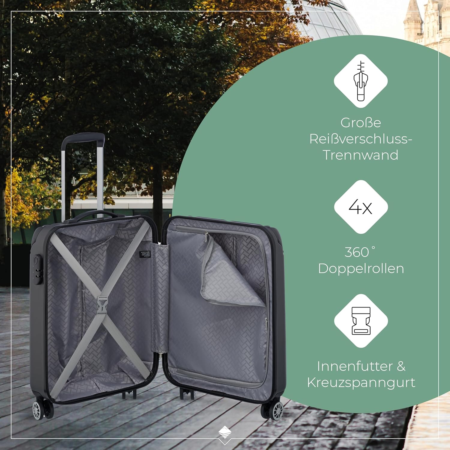 Detalle de Travelite City Handgepäck Trolley klein – 55x40x20 cm, 40 l, 2,7 kg, Hartschale aus ABS