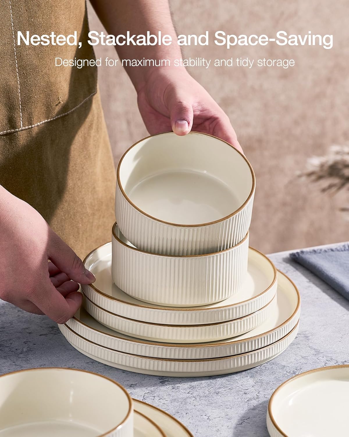 Thumbnail 5 de Famiware Star 12-Piece Stoneware Dinnerware Set (Cream) — Service for 4