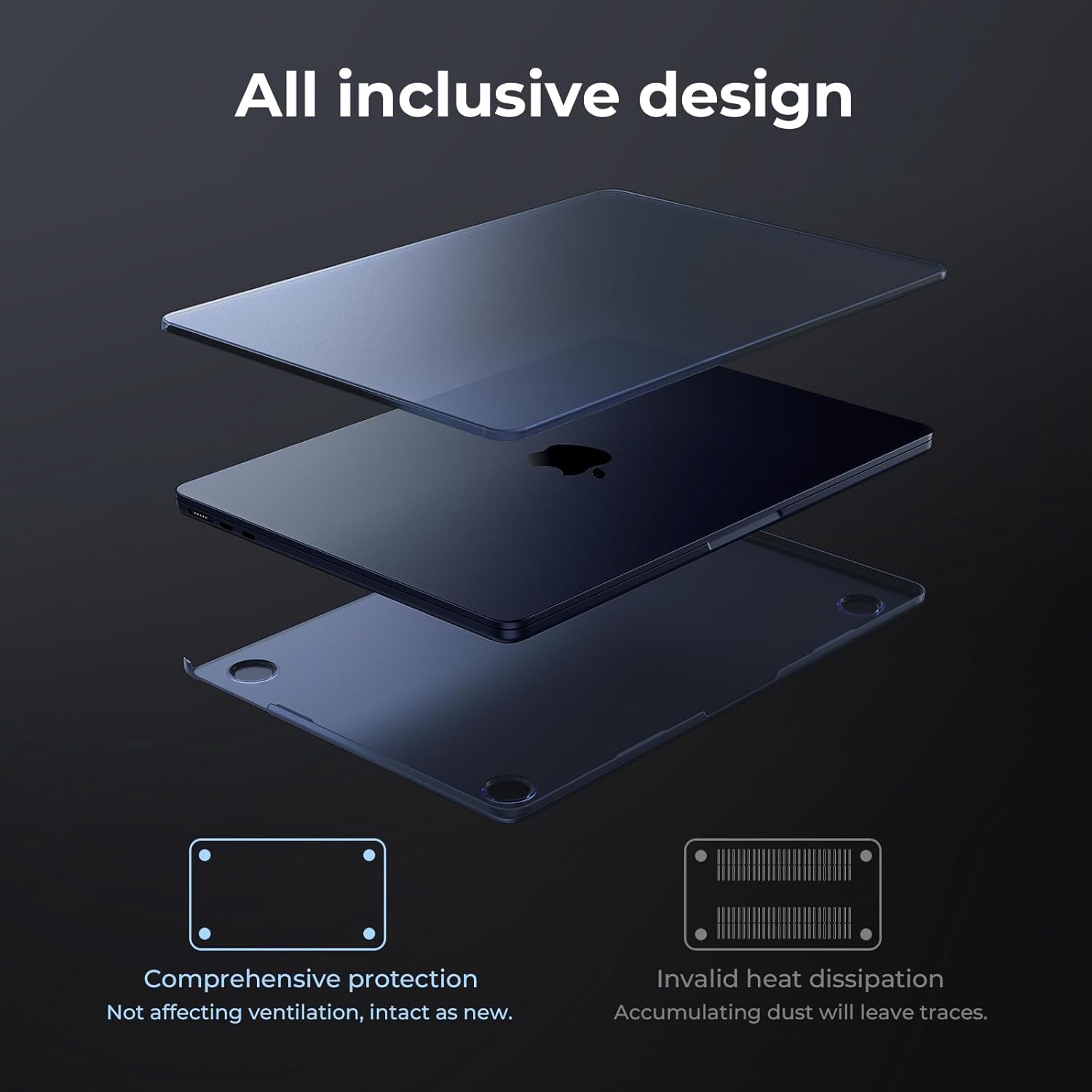 Detalle de EooCoo 15-inch MacBook Air Case (M2–M5, A3448/A3241/A3114/A2941) Frost Midnight – Ultra-thin Matte Protective Shell
