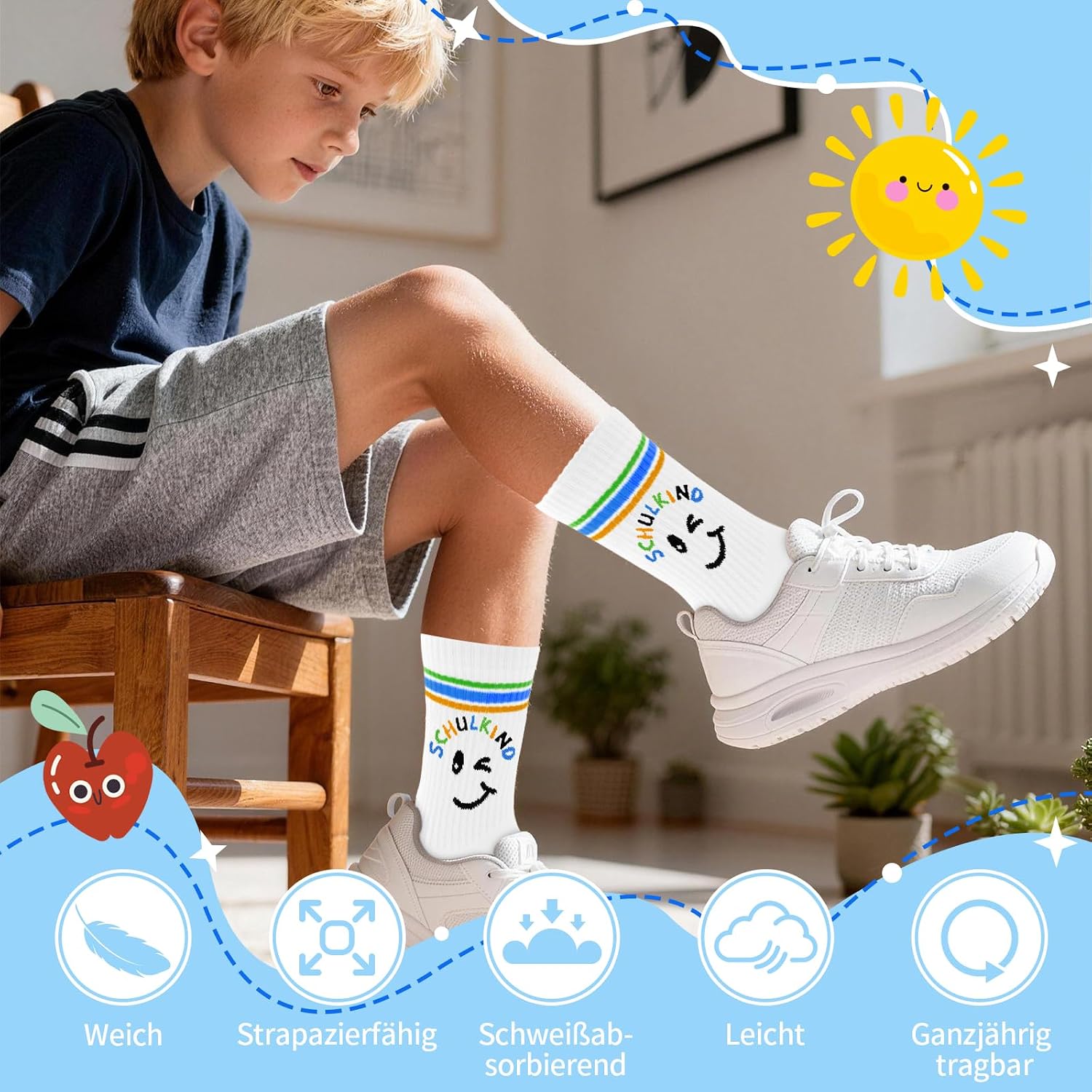Detalle de WAMIOKAGRO Schulkind Socken Baumwolle 25-34 – Geschenkidee zur Einschulung