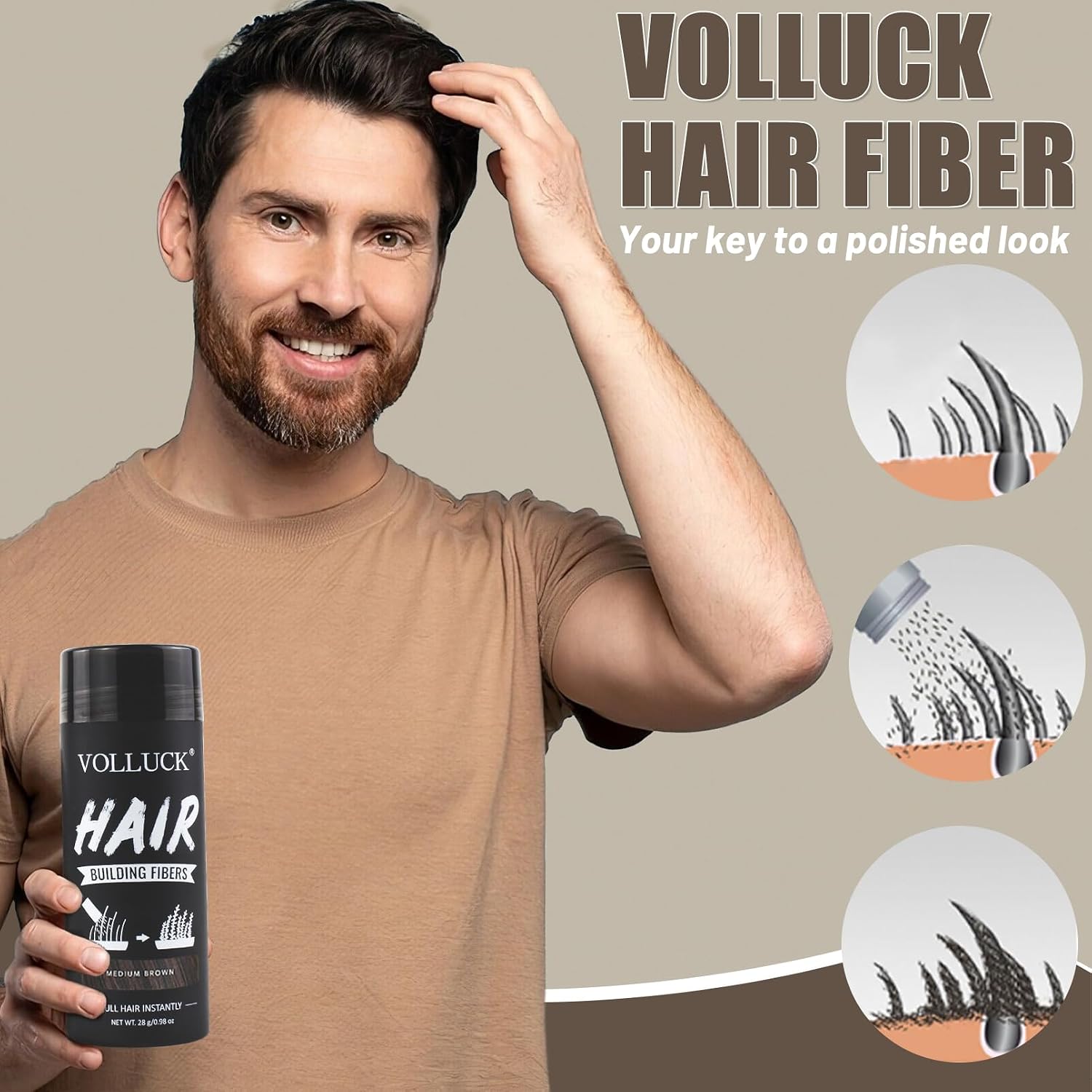 Thumbnail 4 de VOLLUCK Streuhaar Haarverdichtung 28 g Mittelbraun