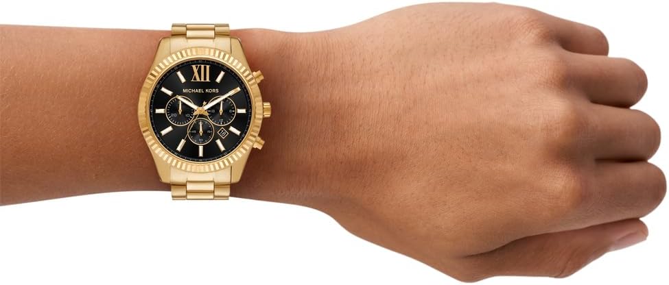 Detalle 2 de Michael Kors Lexington Herren 44 mm Goldfarbene Edelstahluhr MK9245SET
