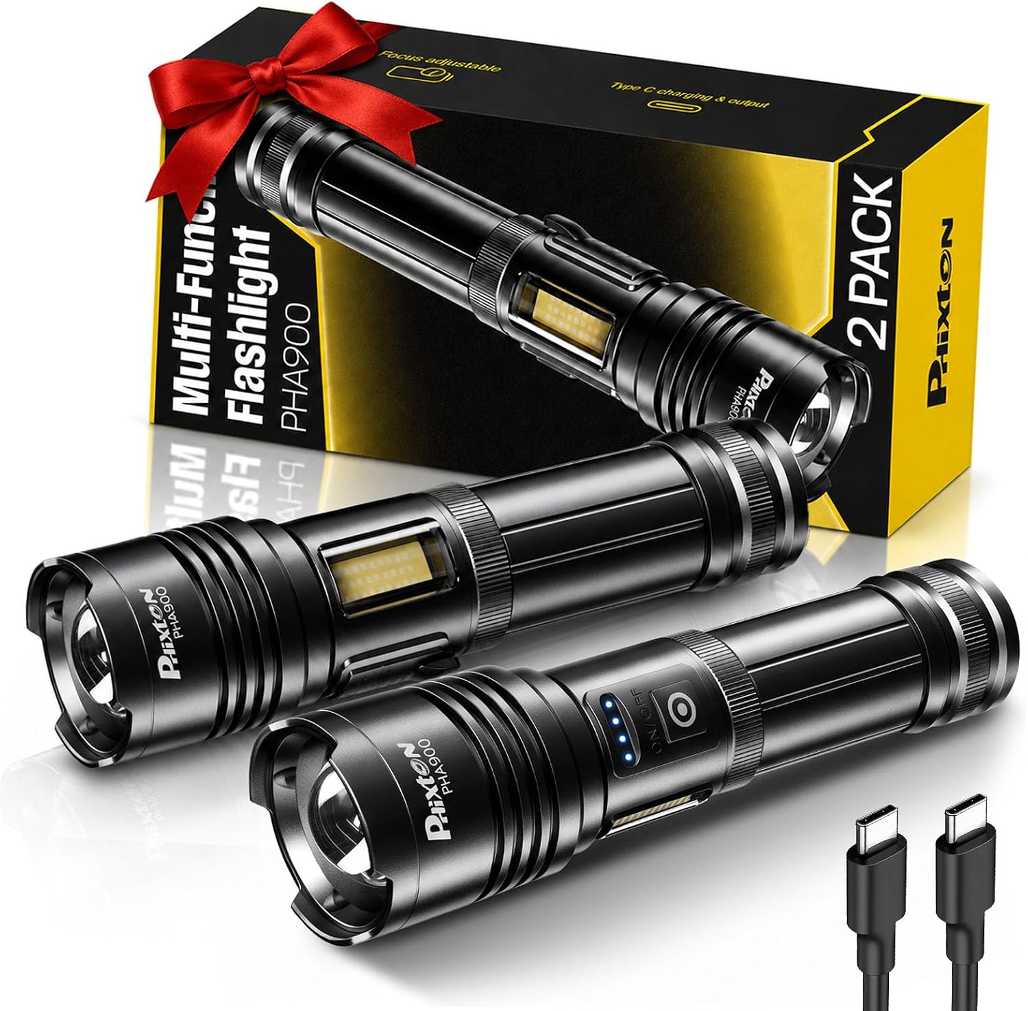 Detalle de PHIXTON PHA900 Rechargeable Flashlight 2-Pack with USB-C and Red Light